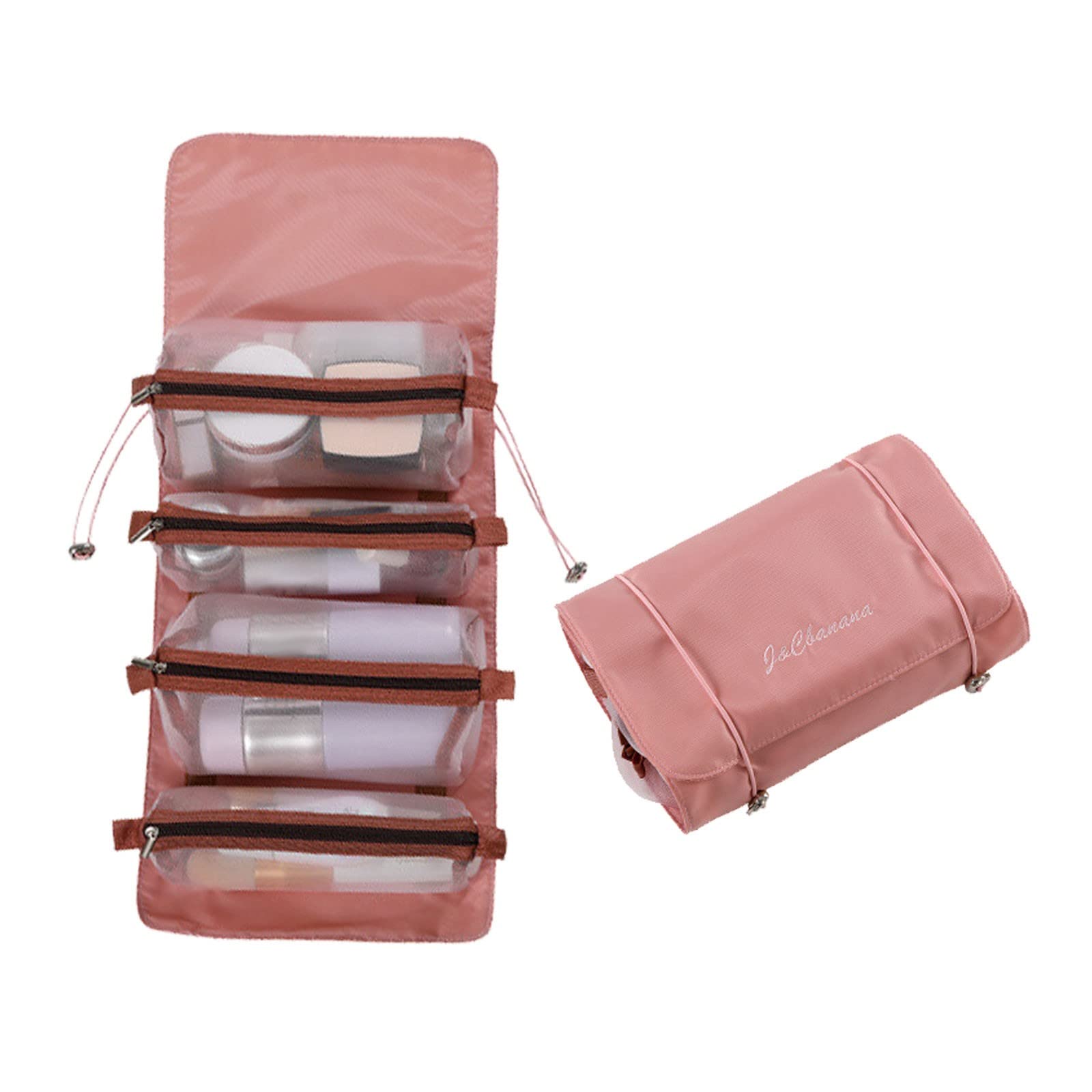 4-in-1 Foldable Travel Makeup Bag - Large Waterproof Cosmetic Organizer with Checkered Design (Brown) | Perfect for Travel, Gym, Daily Use & Beauty Storage | Compact Makeup Case for Women | Ideal for Vacation, Work & Weekend Getaways | Great for Airplane Carry-on, Hotel Bathroom & Quick Touch-ups | Best for Traveling, Makeup Storage, On-the-Go Touch-ups & Organization