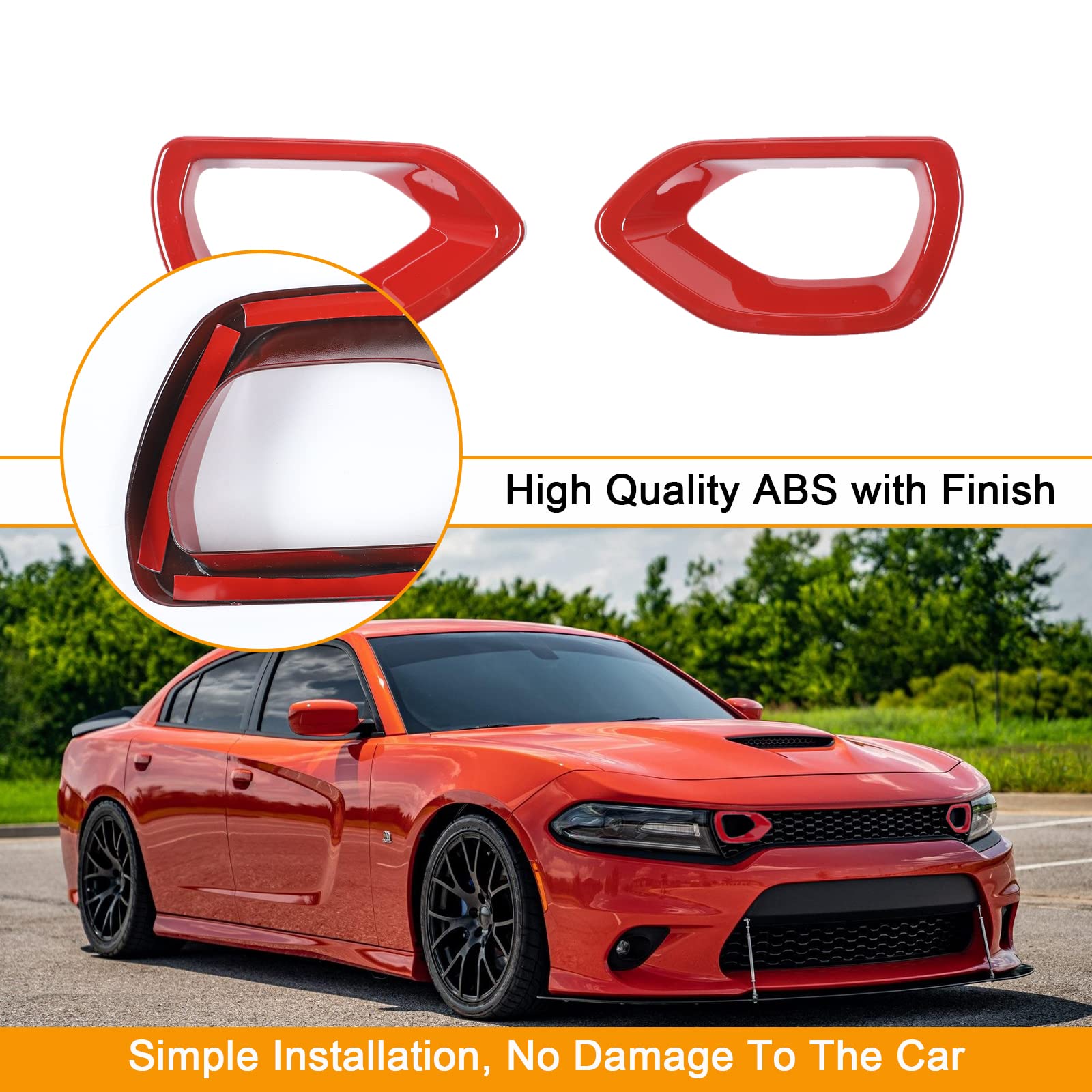 Hoolcar Red Front Bumper Center Grill Cover Trim for 2015-2021 Dodge Charger R/T Scat Pack | Exterior Car Accessories | Perfect for Customization & Car Shows