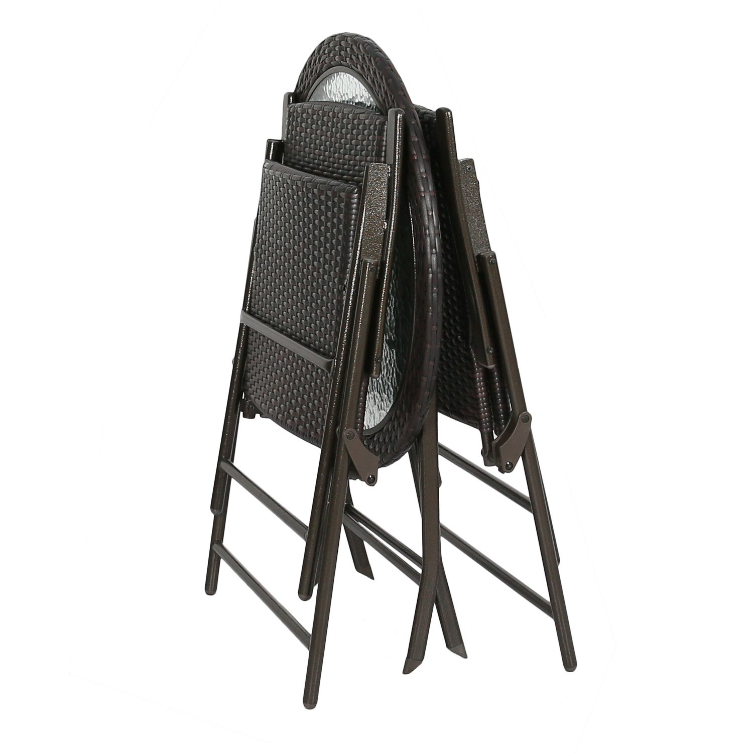**Iwicker Patio Rattan Steel Folding Bistro Set - 3-Piece All-Weather Resistant Wicker Outdoor Dining Set with Glass Tabletop & Arm Chairs - Perfect for Garden, Balcony, and Poolside Relaxation**