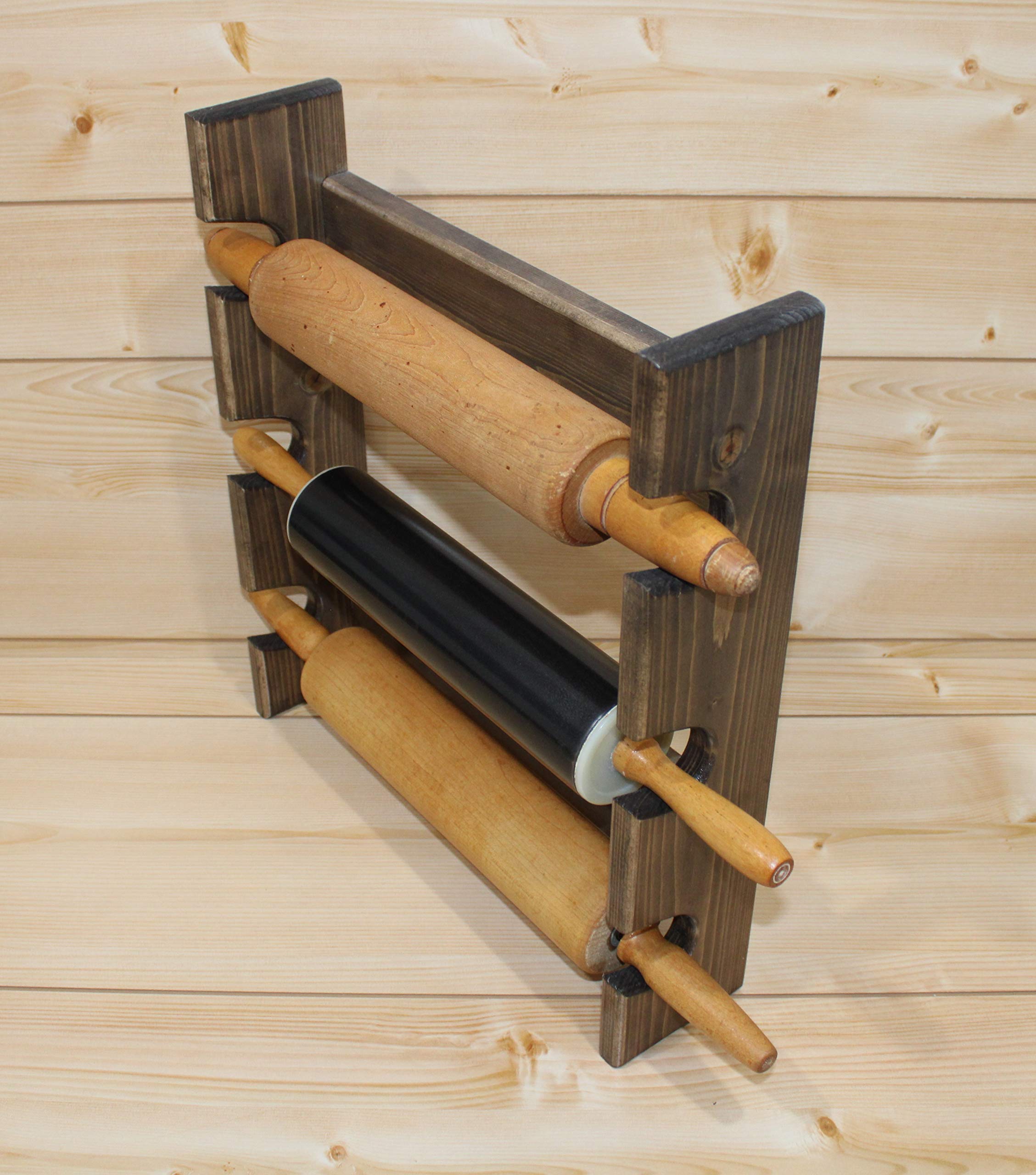 3-Slot Rolling Pin Rack - Sturdy Wooden Rolling Pin Holder & Organizer for Baking Tools - Perfect for Kitchen Storage, Countertop Display, and Baking Accessories Organization