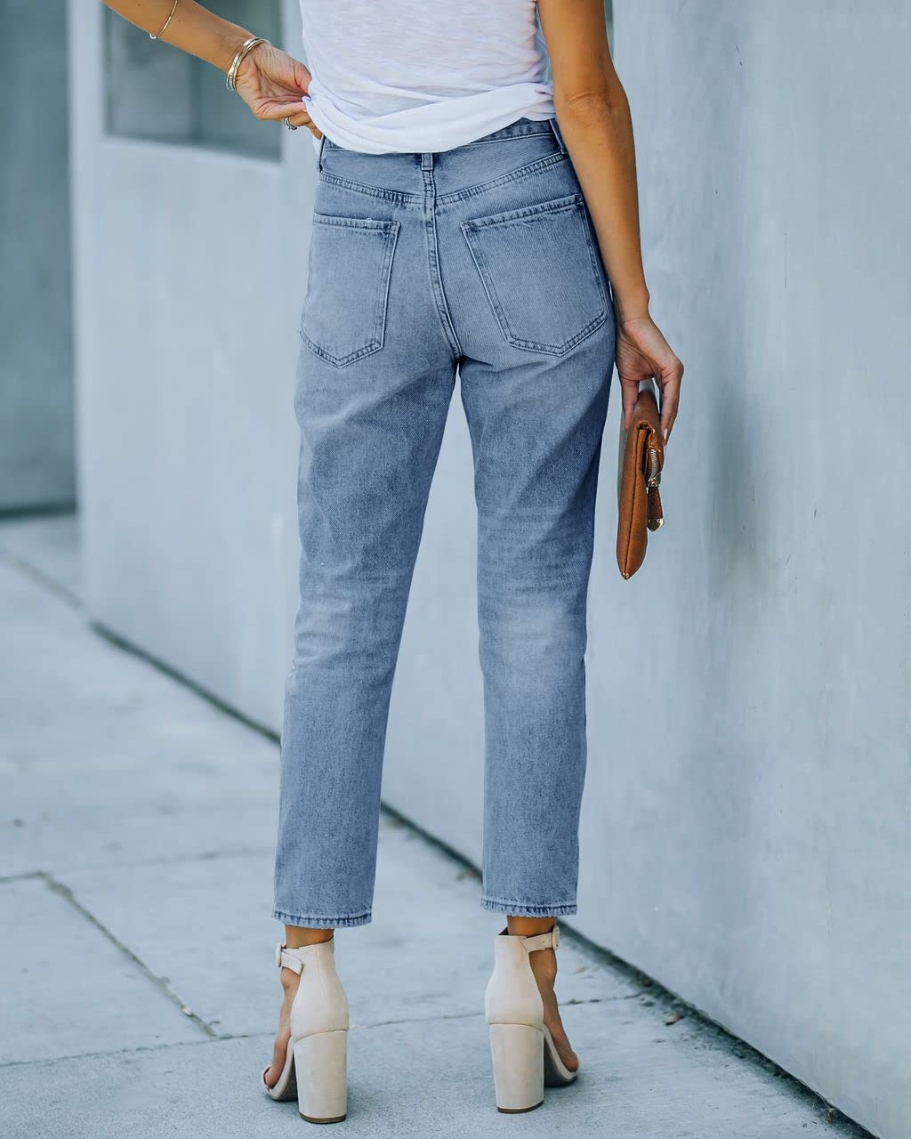 Women's High Waisted Ripped Jeans - Distressed Stretch Denim Pants with Straight Leg Fit | Perfect for Casual Outfits, Date Nights & Street Style Fashion