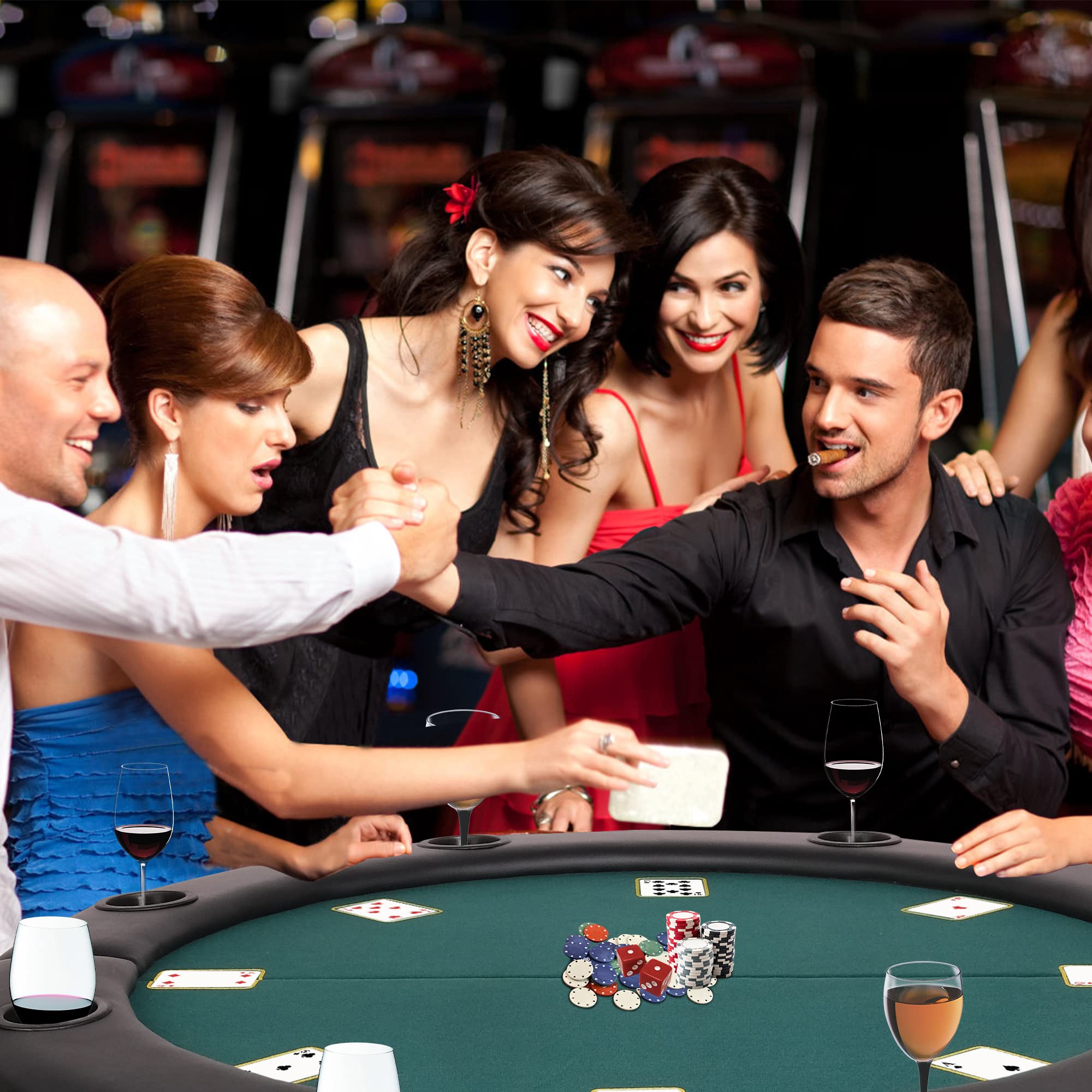 Premium 8-Player Round Folding Poker Table with Cup Holders - Casino Grade Green Felt Surface for Texas Hold'em & Blackjack | Perfect for Game Nights, Casino Parties & Home Poker Tournaments