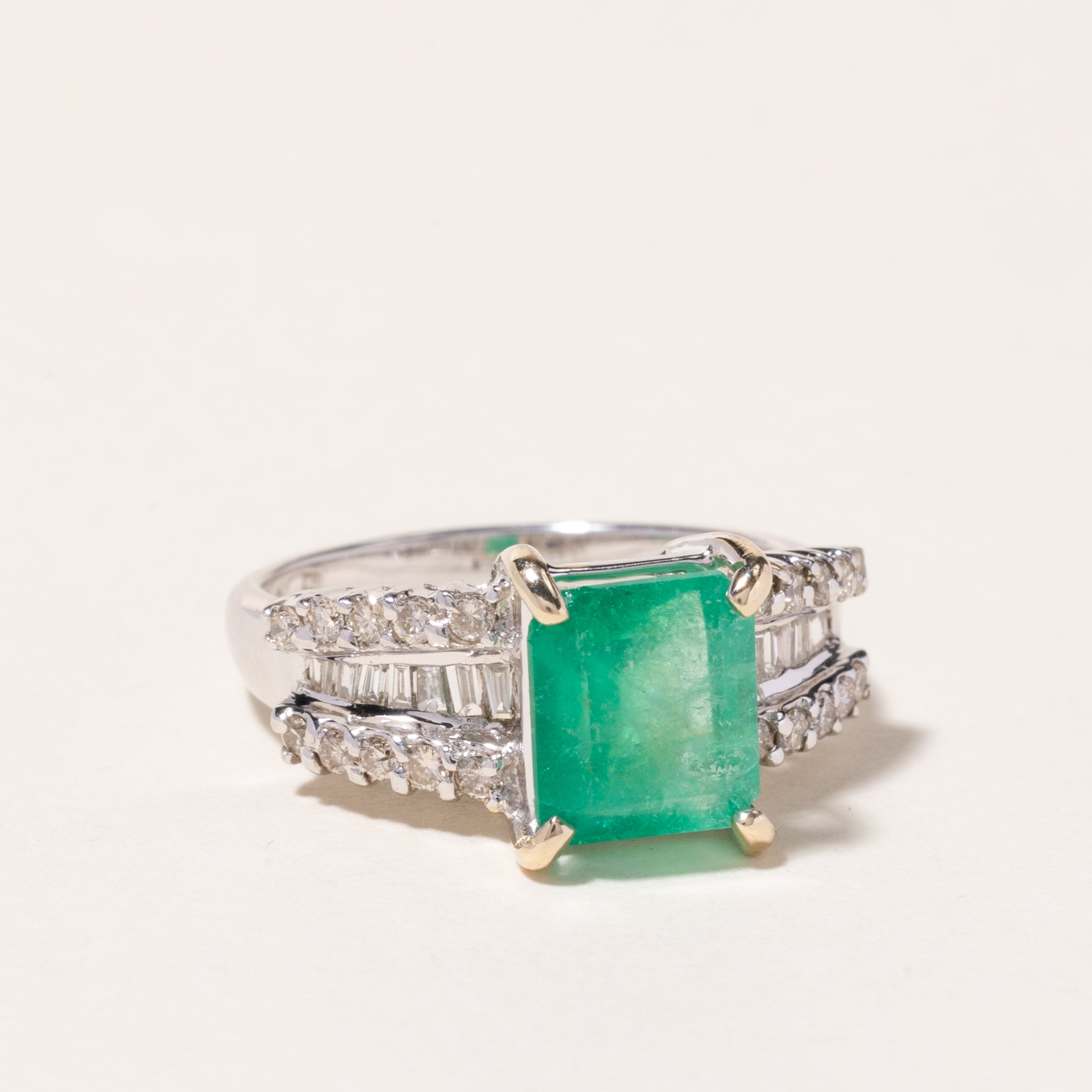 18K White Gold Emerald and Diamond Ring - 2.22ct Emerald & 0.47ctw Diamonds | Size 6.25 | Elegant Engagement, Wedding, Anniversary Jewelry Gift for Women