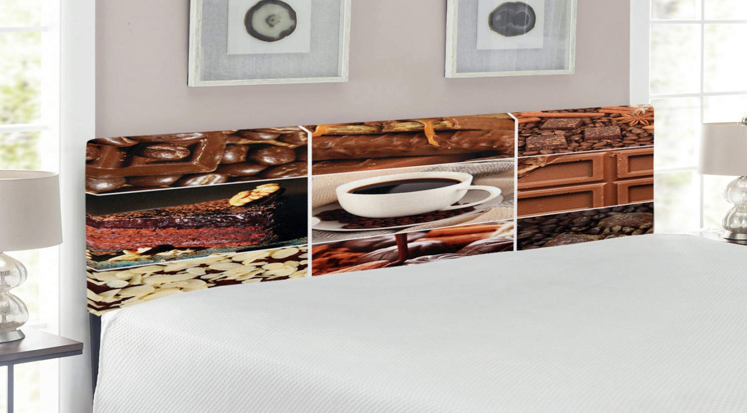 Ambesonne Brown Upholstered King Size Headboard with Memory Foam - Coffee & Chocolate Themed Decorative Metal Bed Headboard for Bedroom | Perfect for Master Bedroom, Guest Room, and Dorm Decor