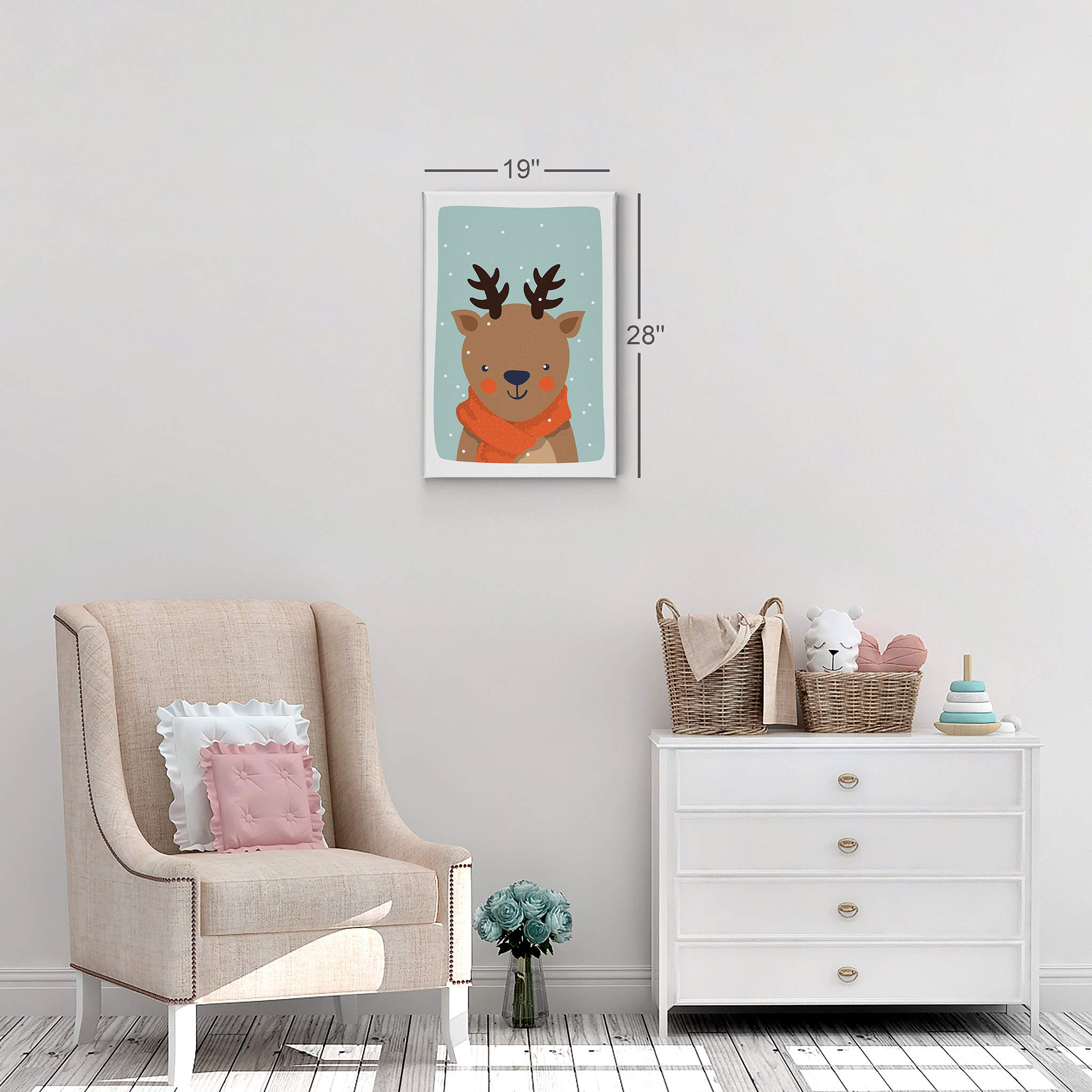 Cute Deer Winter Theme Canvas Print - Turquoise Background Wall Art for Kids Room, Nursery & Baby Room Decor - Ready to Hang 12x8 Inches - Made in USA | Perfect for Children's Bedrooms, Playrooms & Gift Giving