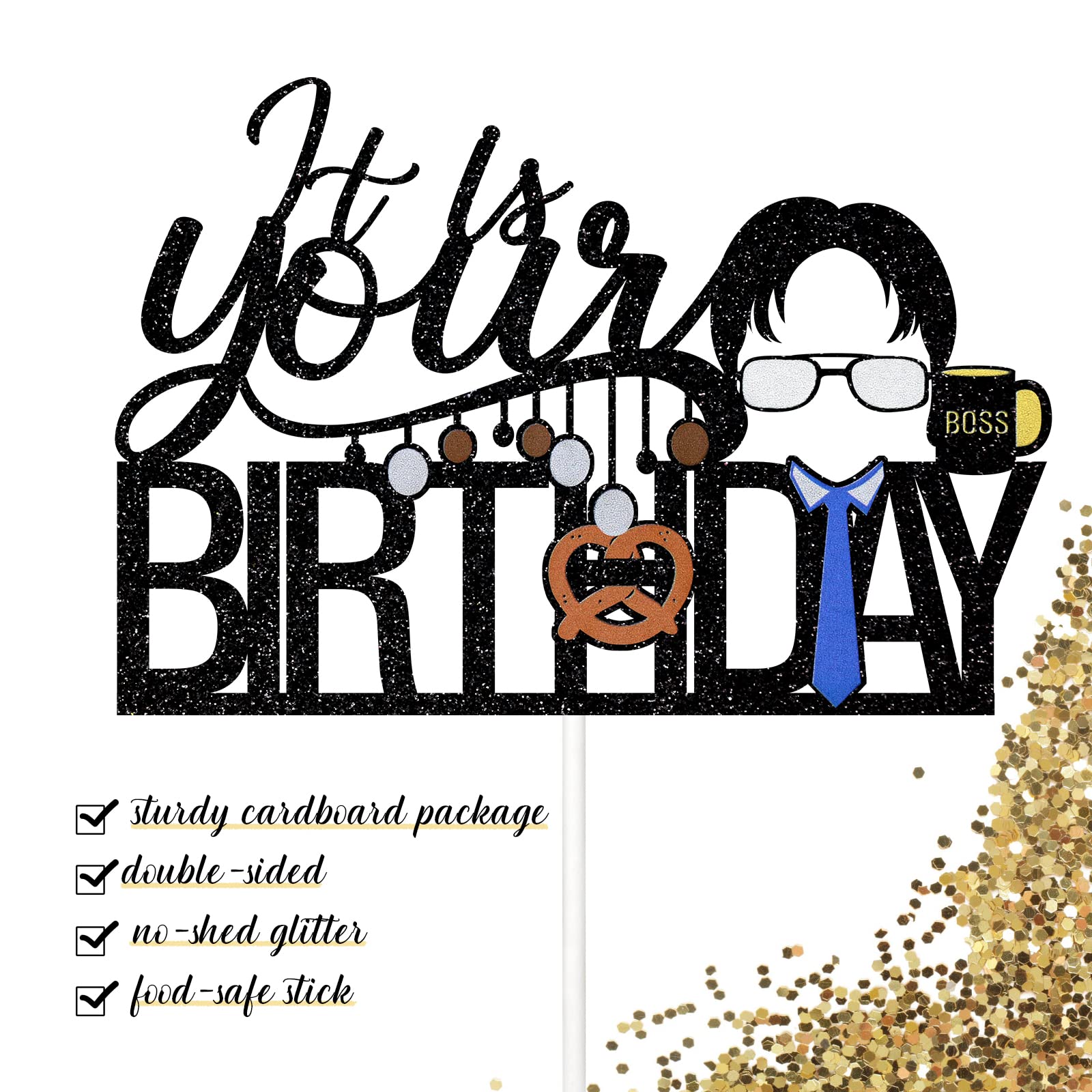 The Office Birthday Cake Topper - Double-Sided Glitter Party Decor for Coworker Celebrations | Perfect for Office Themed Parties, Work Anniversaries & Surprise Bday Decorations