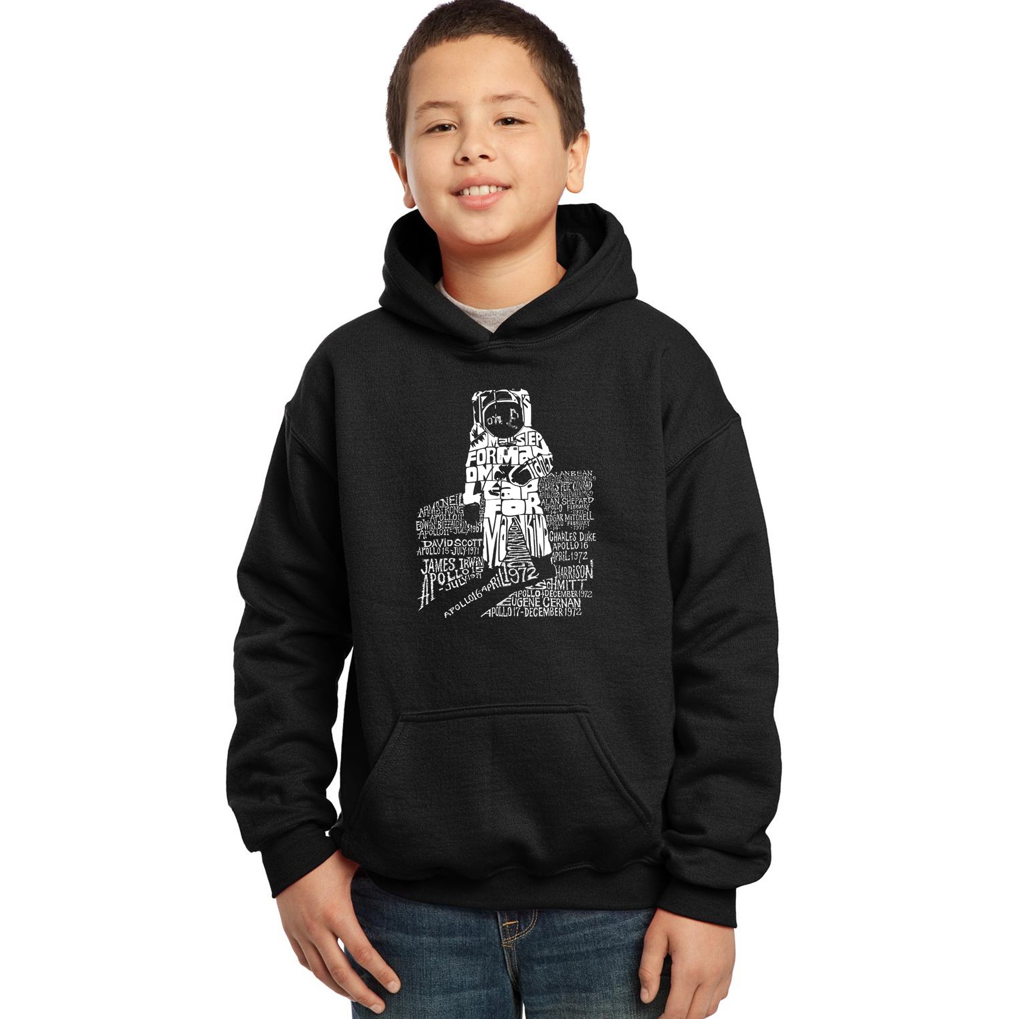 LA POP ART Boys' Astronaut Word Art Hooded Sweatshirt - Cool Space-Themed Pullover for Kids | Perfect for School, Playdates & Outdoor Adventures