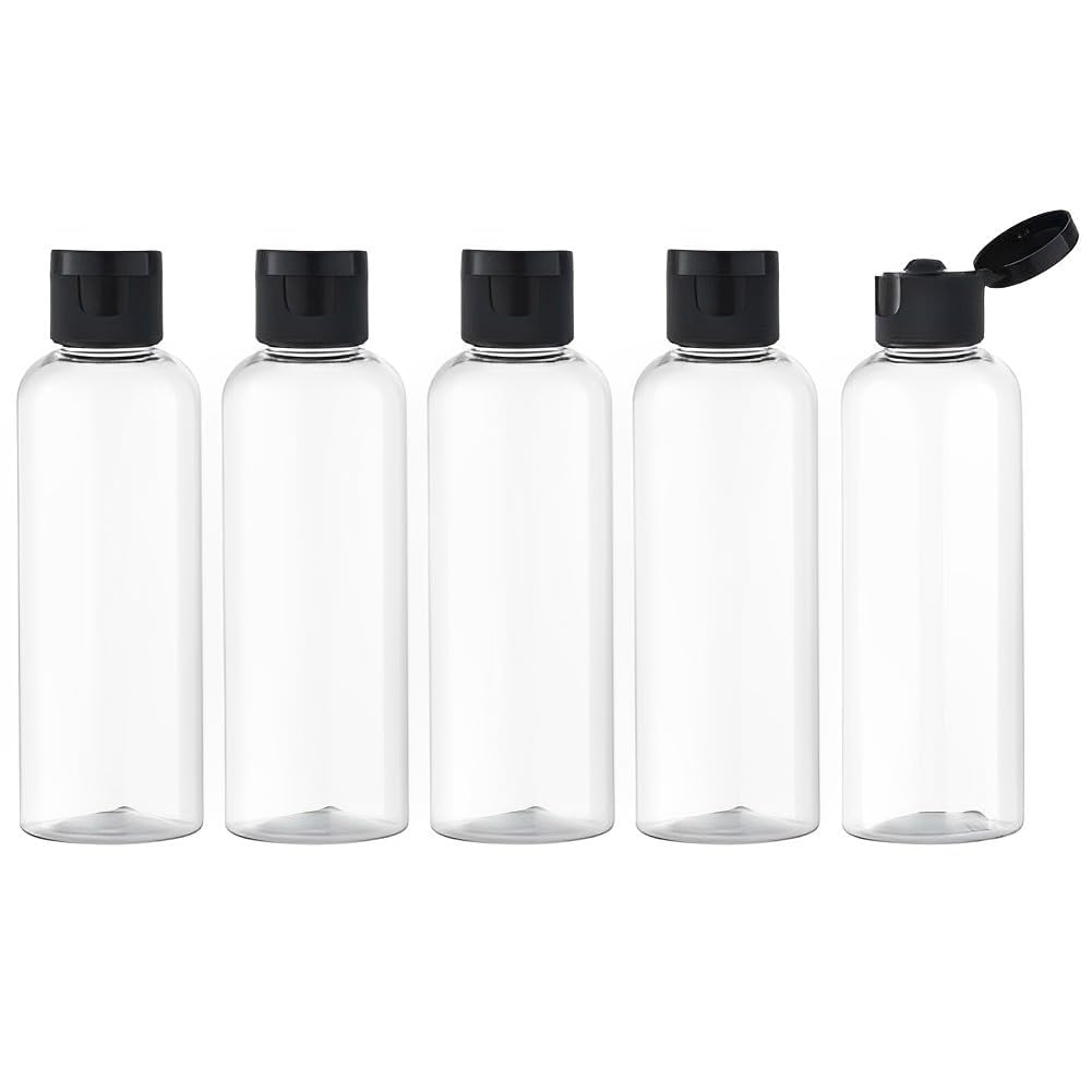 HARRODS 5-Pack 100ml Empty Clear Plastic Bottles - Refillable Travel-Size Cosmetic Containers with Leak-Proof Flip Cap for Toiletries, Shampoo, Lotion - Perfect for Air Travel, Gym, Camping & Home Organization