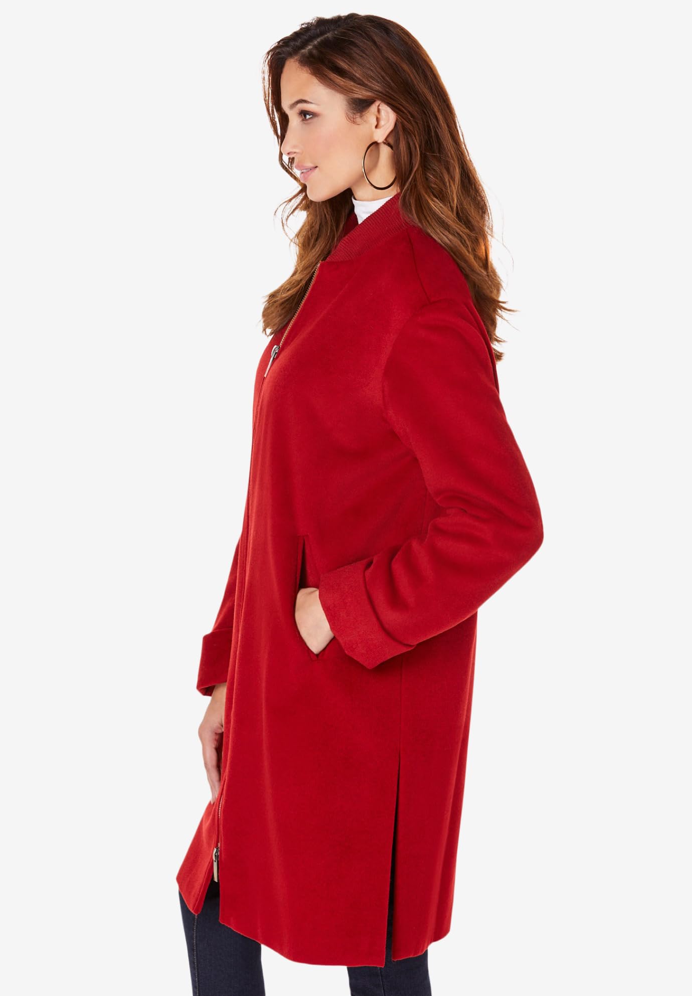 Roaman's Women's Plus Size A-Line Driving Coat - Stylish Winter Jacket for Casual Outings & Commuting | Warm Fleece Lined Coat for Plus Size Women