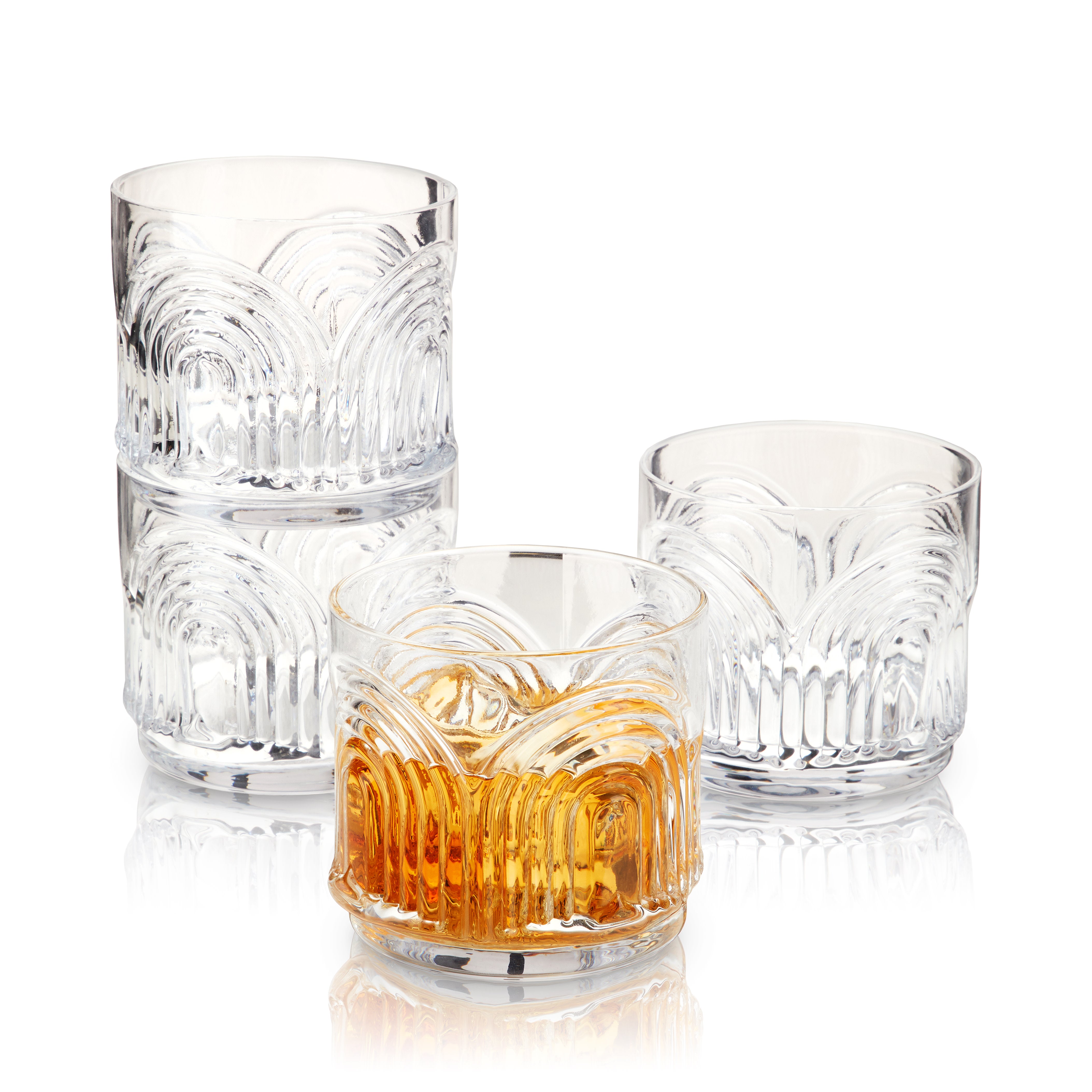 Deco Beau Crystal Lowball Tumblers Set of 4 - Elegant Whiskey Glasses for Bourbon, Scotch & Cocktails - Perfect for Home Bar, Parties & Gifts