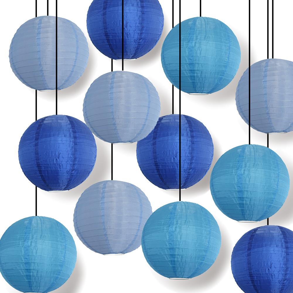 12 Pack Jumbo Multicolor Blue Nylon Lanterns - Outdoor Party Decorations for Birthday, Wedding, Festival & Garden Lighting