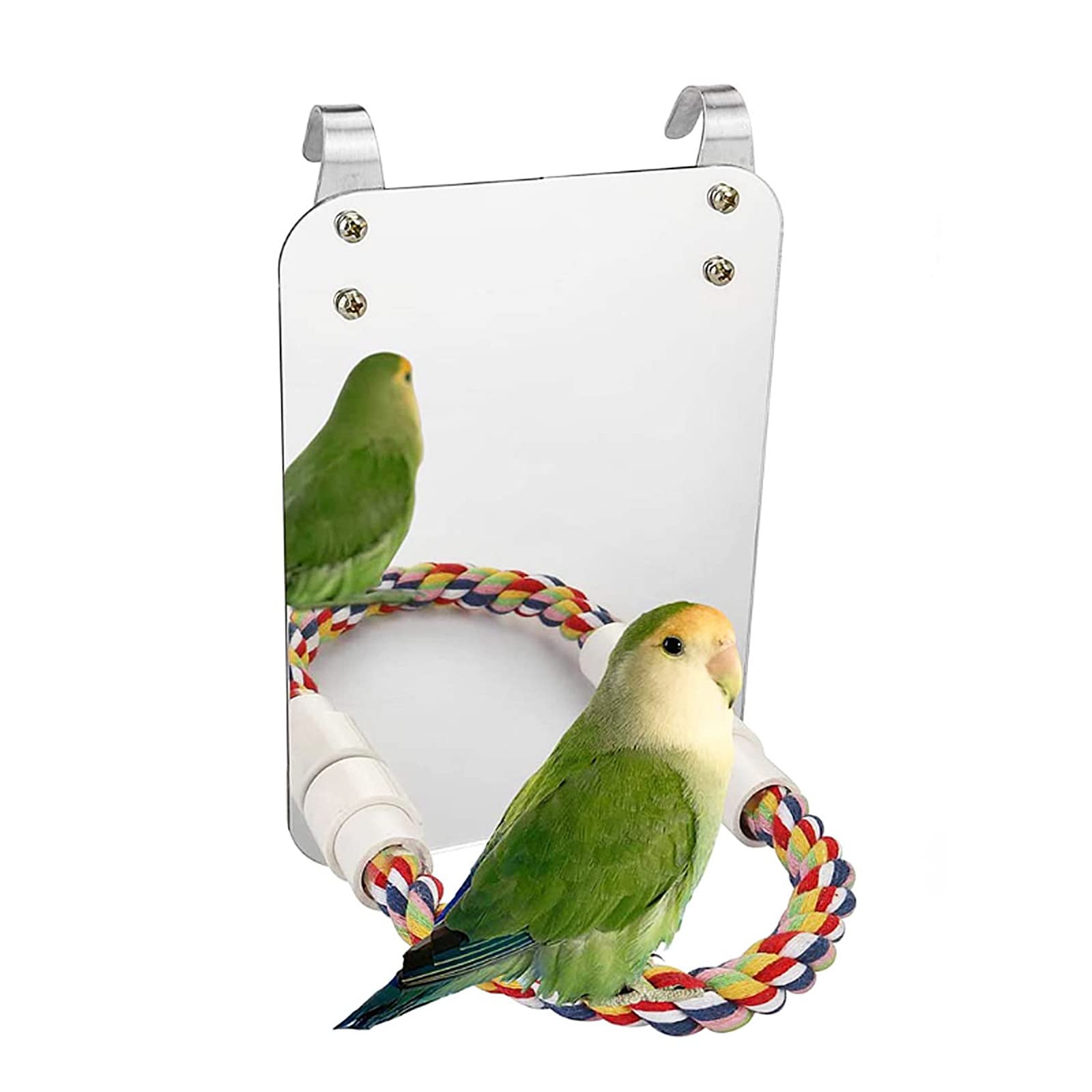 Hamiledyi 7 Inch Bird Mirror with Rope Perch - Parrot Swing Toy for Cockatoos, Cockatiels, Conures & Lovebirds | Cage Accessories for Pet Birds (Great for Playtime & Mental Stimulation)
