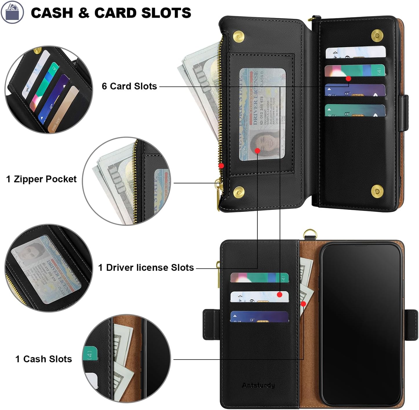 iPhone 16 Wallet Case with RFID Blocking - 3 Card Slots & Zipper Closure, Premium Leather Phone Cover for Men & Women (Red) - Perfect for Travel, Commuting & Daily Use