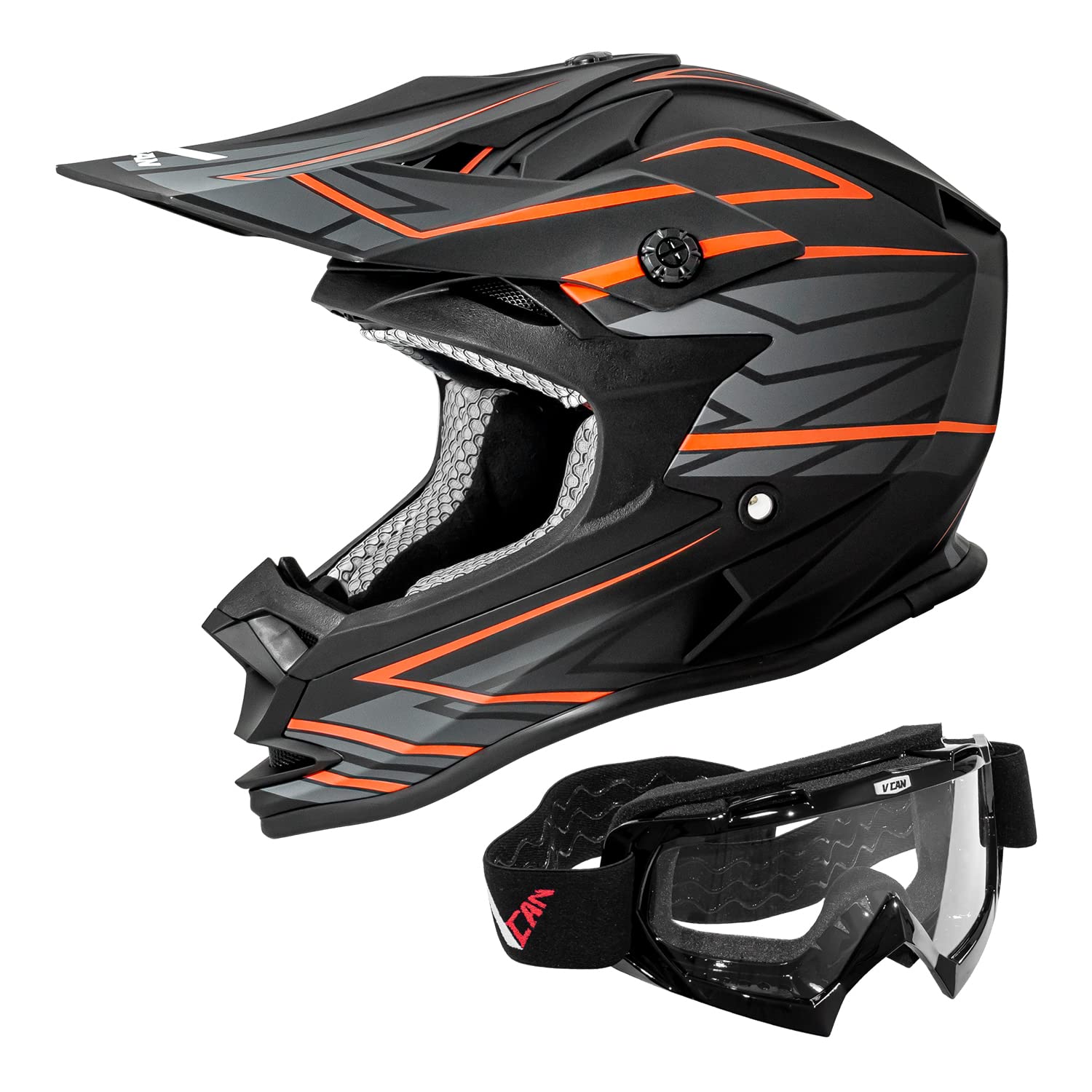 VCAN VX38 DOT Approved Adult ATV Motocross Off-Road Dirt Bike Motorcycle Downhill Helmet with Goggles - Perfect for Trail Riding, MX Racing & Adventure Sports