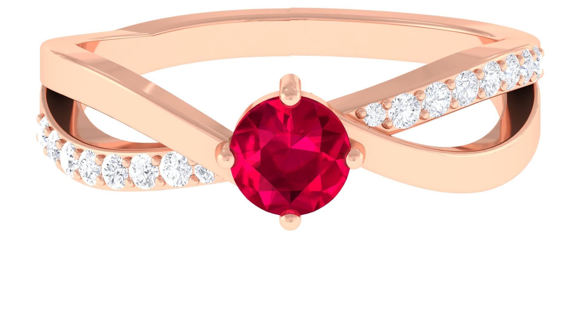 3/4 CT Created Ruby & Moissanite Ring - 14K Solid Gold Solitaire Infinity Ring with Certification | Elegant Gift for Anniversary, Engagement & Special Occasions