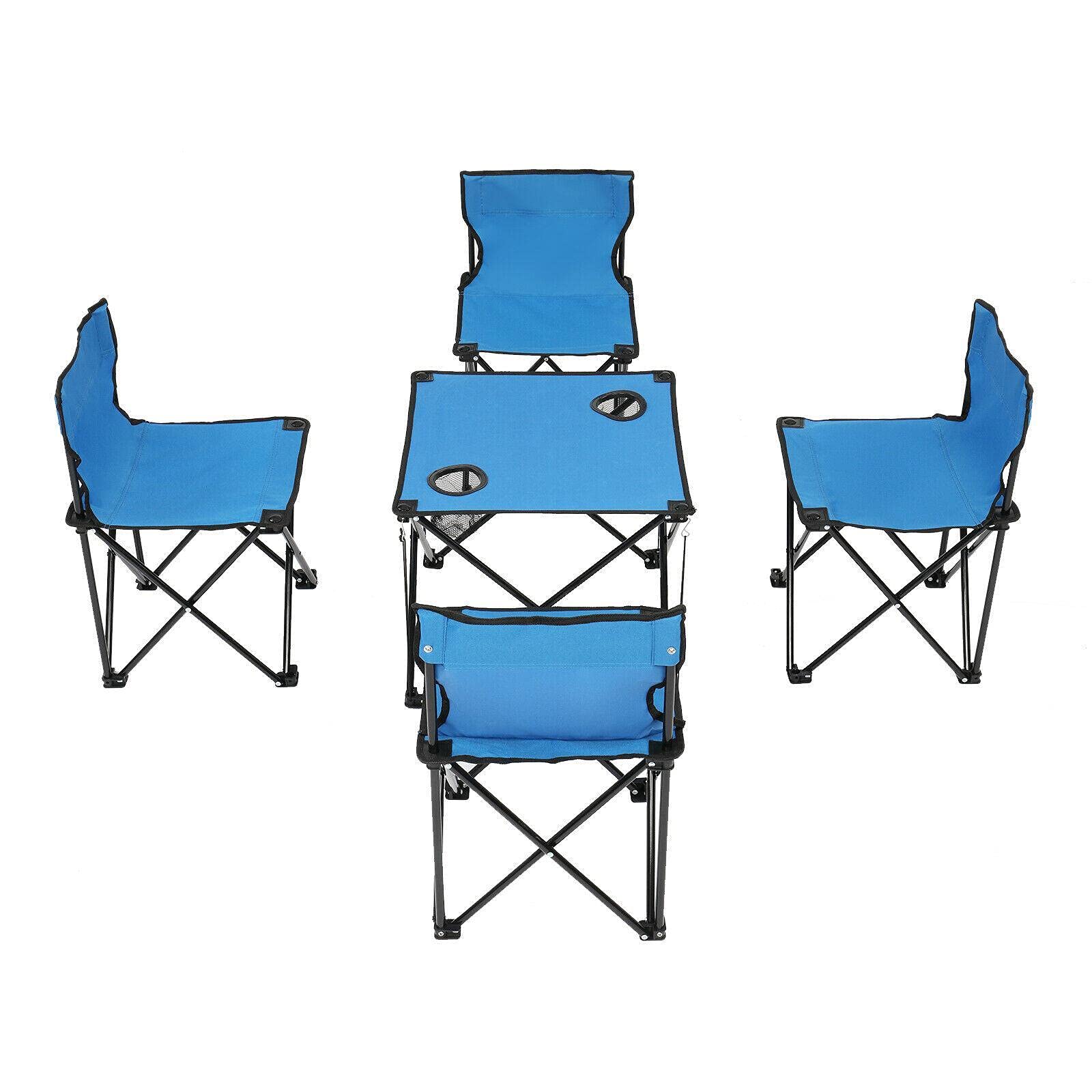 Comul 5-Piece Blue Camping Set - 4 Folding Chairs & 1 Table with Oxford Cloth & Steel Frame | Portable Outdoor Furniture for Camping, Patio, Backyard, Picnics & Beach Trips