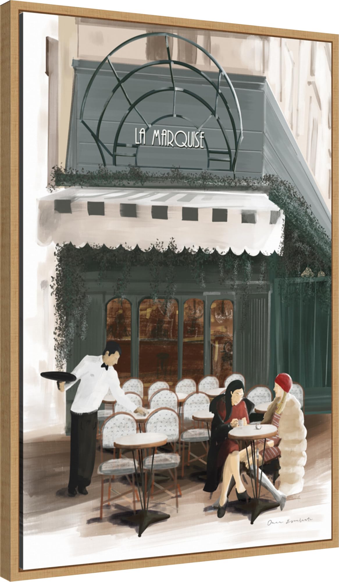 Amanti Art Framed Canvas Wall Art - 33x23 Paris Bistro Painting by Omar Escalante, Modern Framed Architecture Artwork for Living Room, Bedroom, Office Decor | Perfect for Home, Cafe & Restaurant Wall Decor