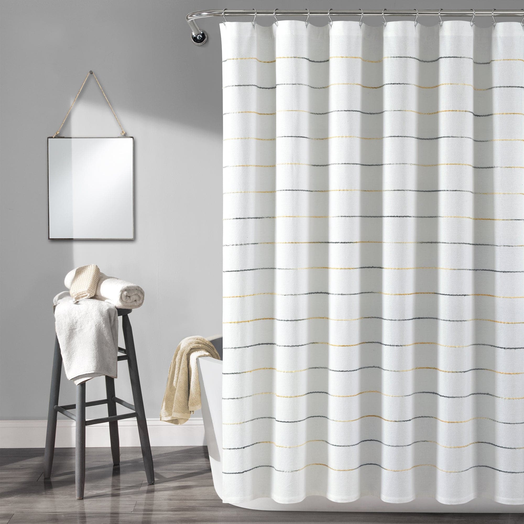 Ombre Stripe Yarn Dyed Recycled Cotton Blend Shower Curtain - Eco-Friendly Bathroom Decor for Modern & Vintage Style Homes