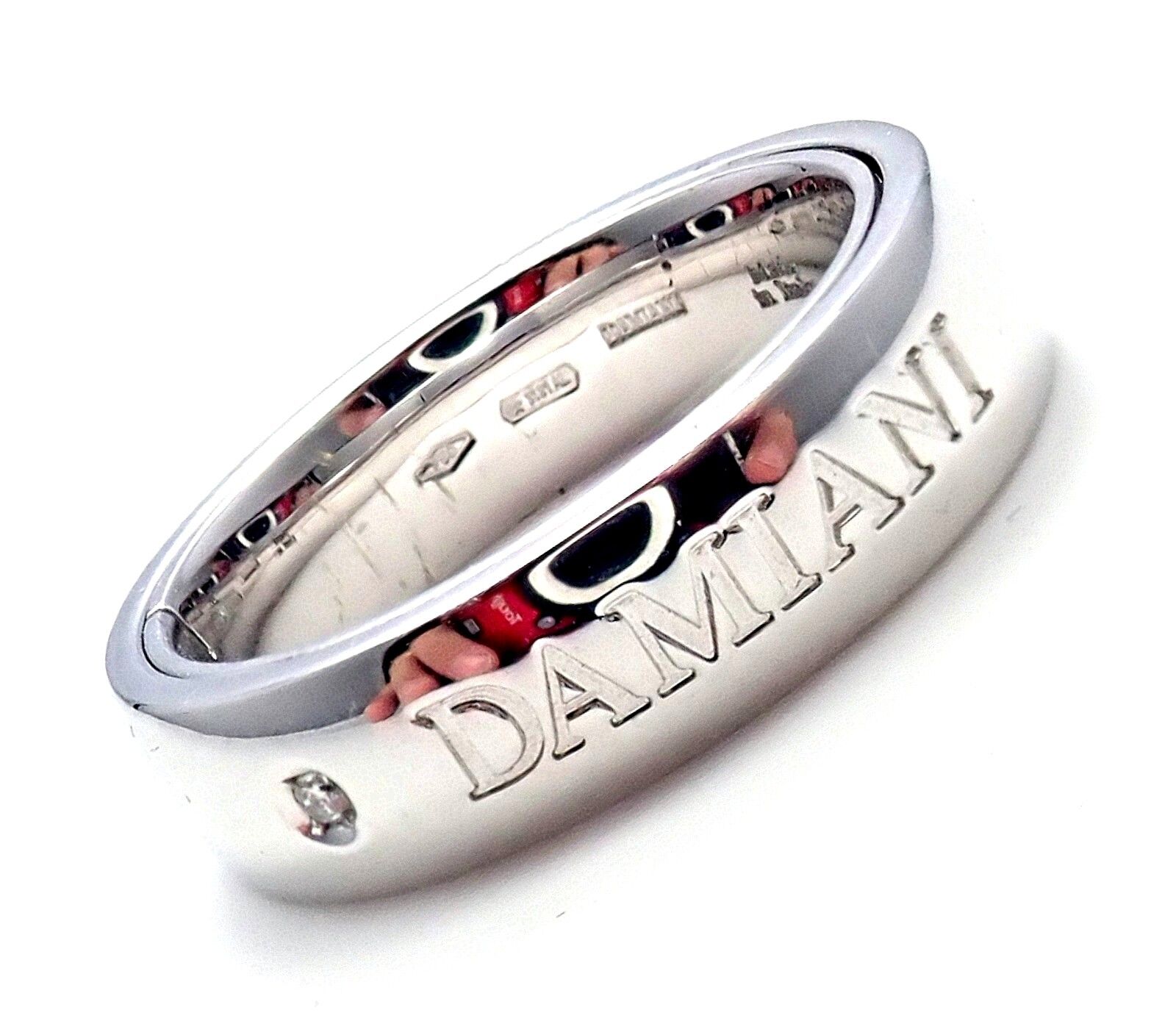 Authentic Damiani 18k White Gold 2 Diamond 5.5mm Double Band Ring Size 7 - Luxury Wedding Band for Women, Perfect for Engagement, Anniversary & Special Occasions