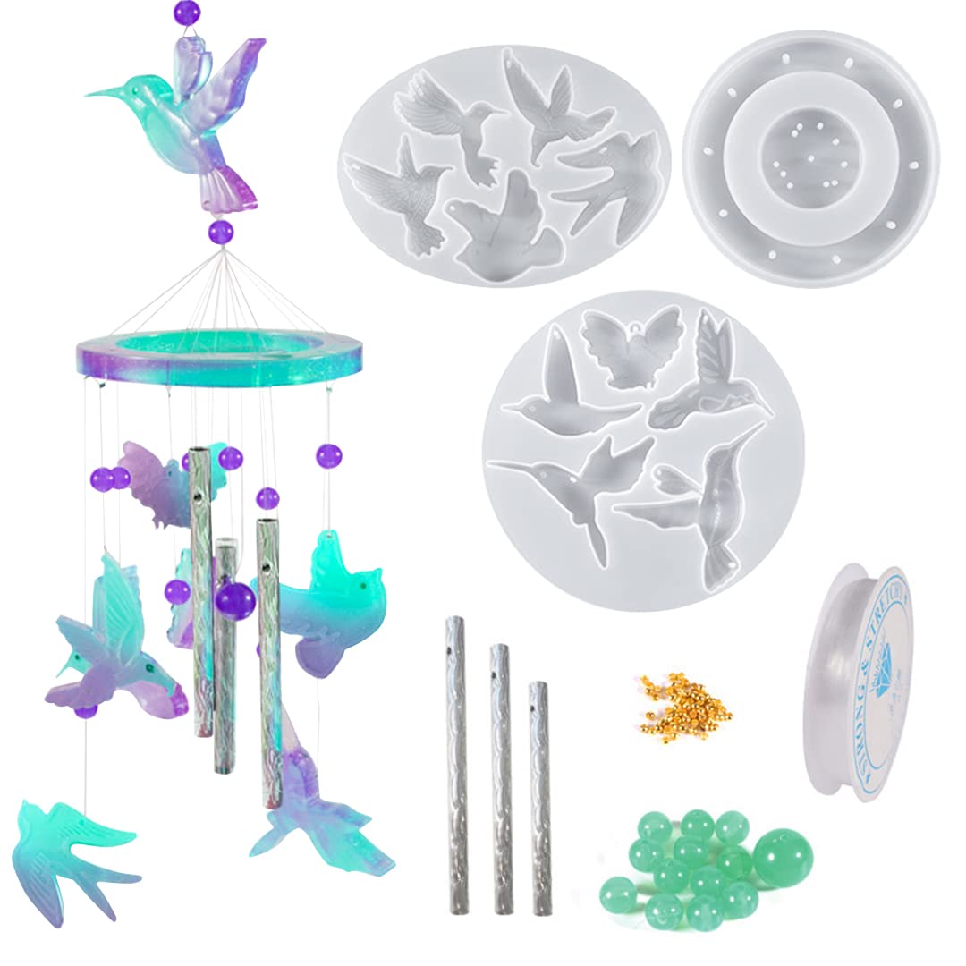 Zayookey Silicone Resin Molds Kit for DIY Wind Chimes - Epoxy Hummingbird Windchime Mold, Keychain & Jewelry Making Supplies | Perfect for Home Decor, Garden Wind Bells, and Handmade Gifts