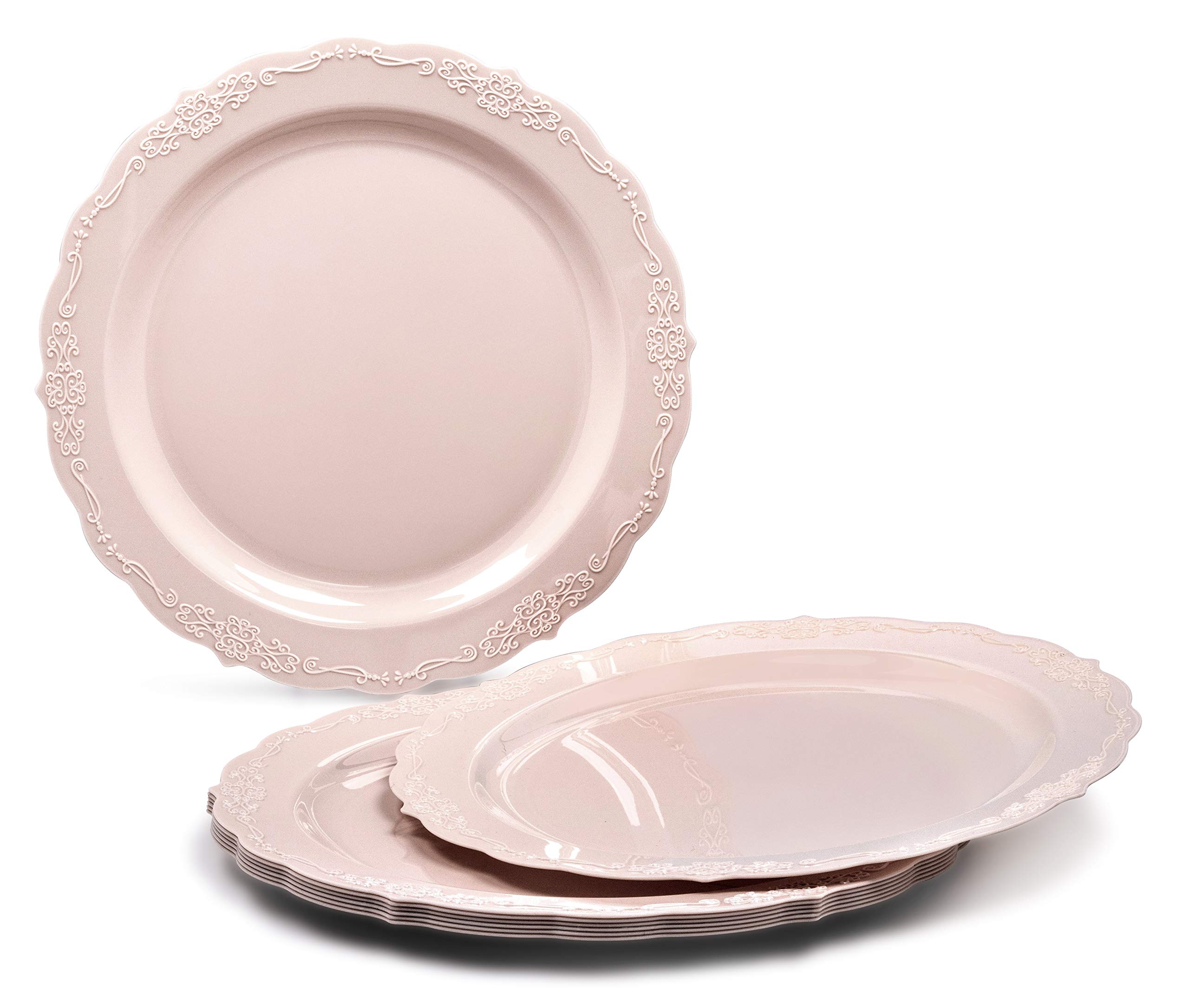 Vintage Wedding Party Disposable Plastic Plates & Cutlery Set - 200 Piece (25 Guests) - 10'' & 7.5'' Plates, Silverware, Cups, Napkins - Verona Blush/Antique Rose - Perfect for Weddings, Bridal Showers, Anniversaries & Formal Events