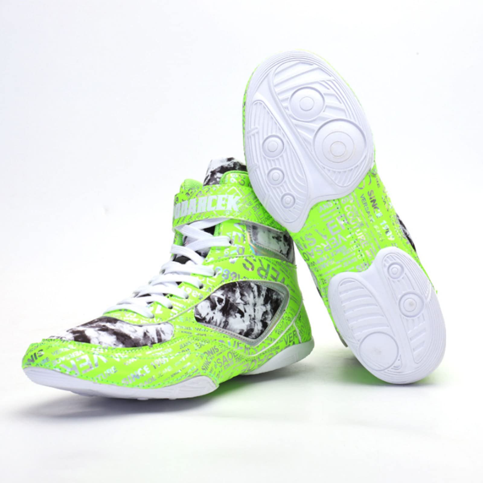 NYKJBD Men's Ankle Support Boxing Shoes - Breathable Wrestling & MMA Shoes for Bodybuilding with Non-Slip Rubber Sole (Green, Size 8) - Ideal for Training, Combat Sports & Gym Workouts