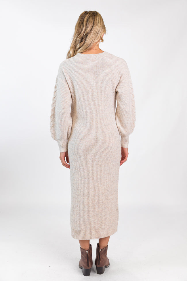 Stay On Your Mind Oatmeal Cable Knit Midi Dress - Cozy Winter Sweater Dress for Women | Perfect for Holiday Parties, Date Nights & Office Wear