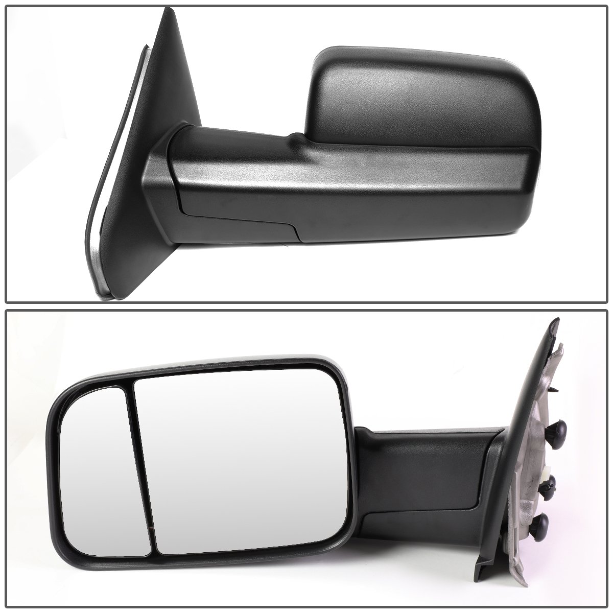 Auto Dynasty Black Manual Adjustable Flip-Up Towing Mirrors with Puddle Light for Dodge Ram 2002-2009 - Perfect for Off-Roading & Heavy-Duty Towing