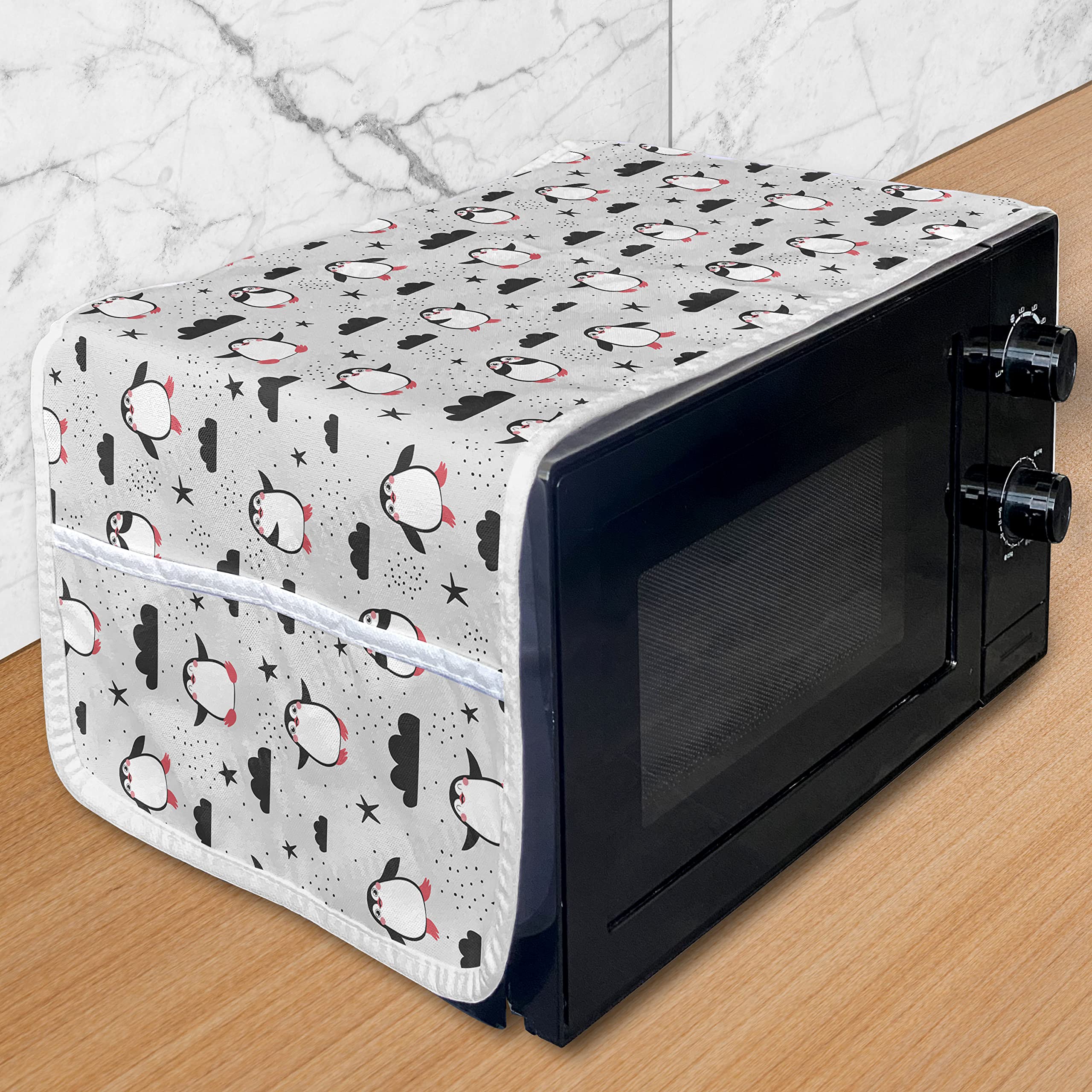 Ambesonne Funny Penguins in Love Microwave Cover – Waterproof Kitchen Organizer with Pockets, 36
