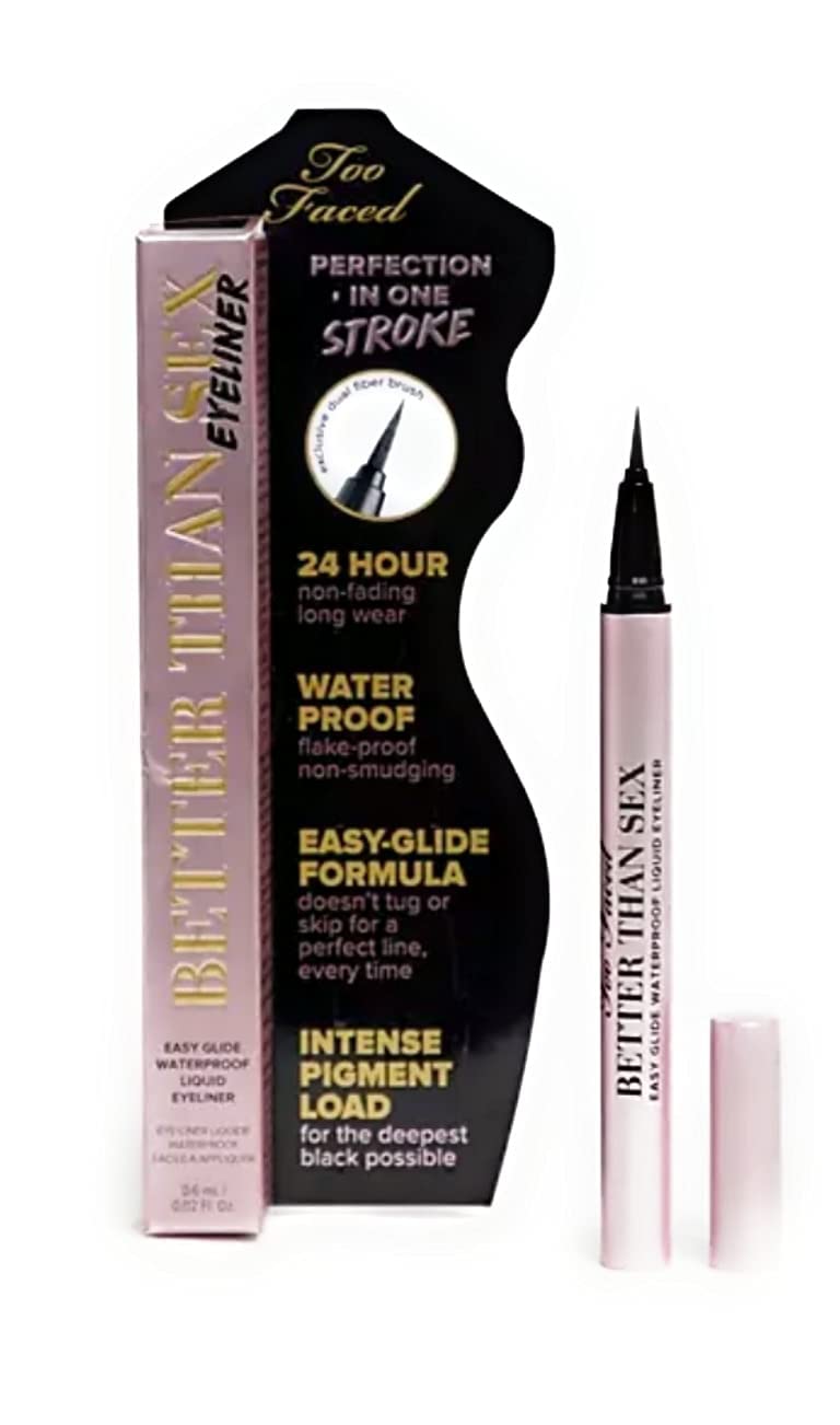 Too Faced Better Than Sex Easy Glide Waterproof Liquid Eyeliner - Long Lasting Black Eyeliner for Smudge-Proof Makeup | Perfect for Daytime, Night Out & Special Occasions