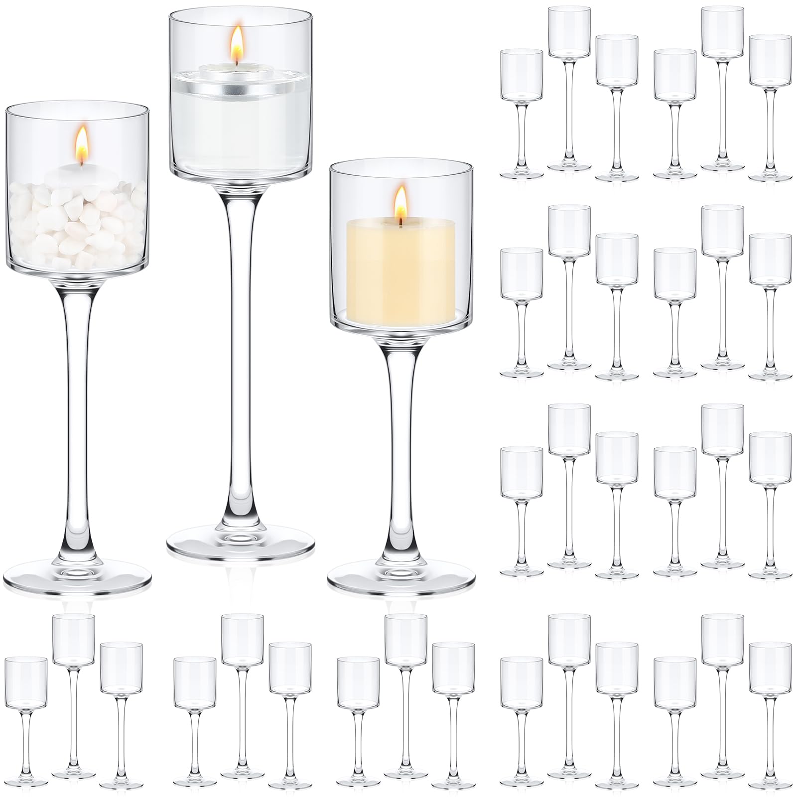 36 Pcs Clear Glass Candle Holders for Tea Lights - 3 Sizes (7.87