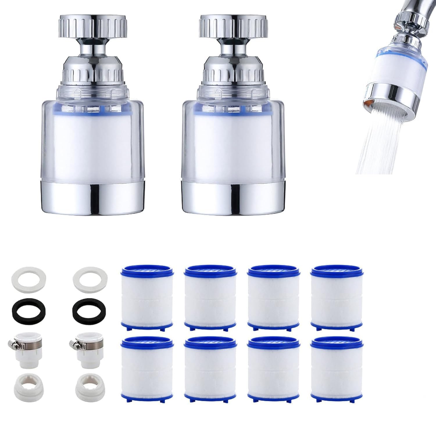 360° Rotating Bathroom & Kitchen Faucet Water Filter - 2 Pack | Removes Fluoride, Heavy Metals & Hard Water | Perfect for Sink Purification in Homes, Apartments & RVs