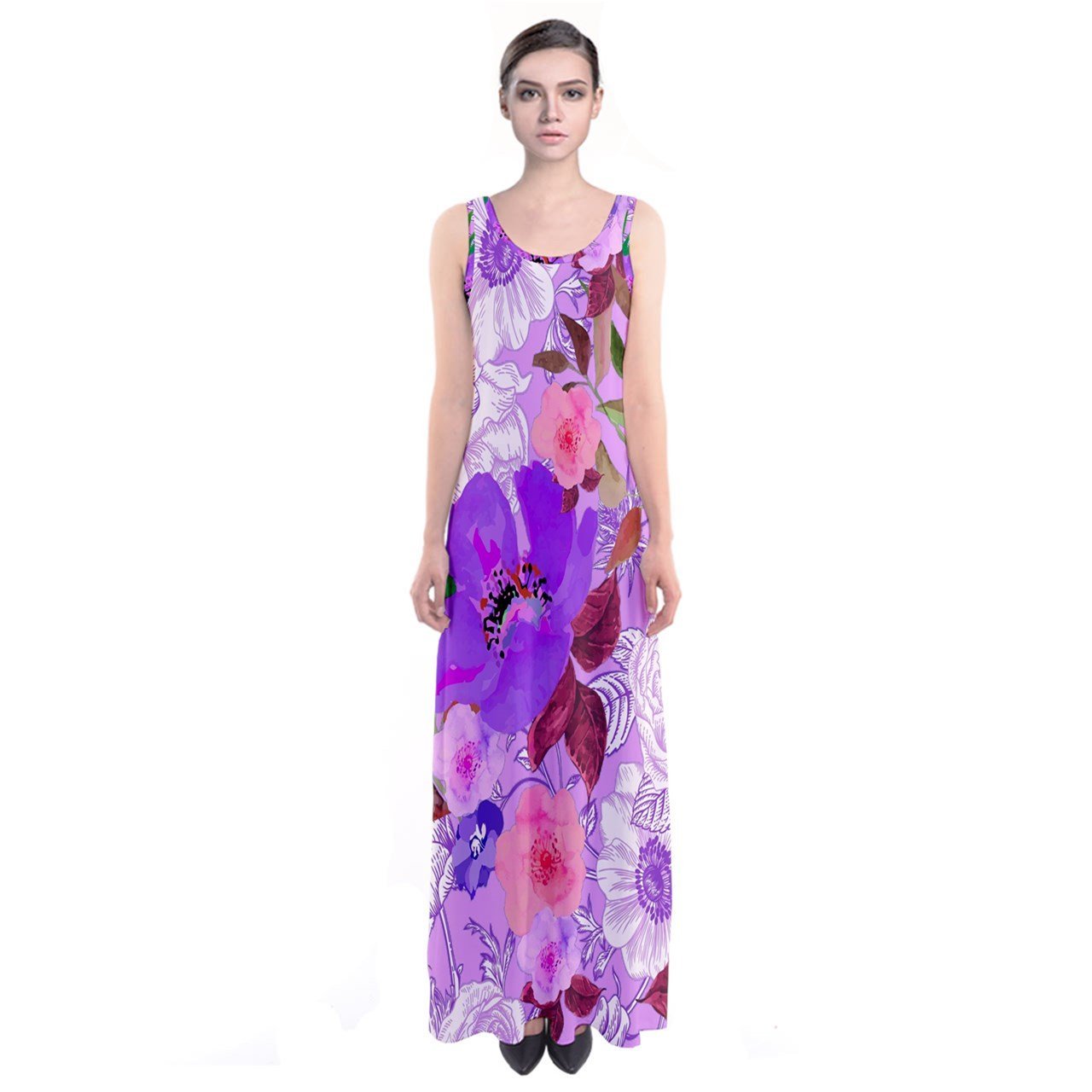 CowCow Women's Floral Hawaiian Summer Casual Sleeveless Maxi Beach Dress - Perfect for Vacations, Beach Parties & Tropical Getaways
