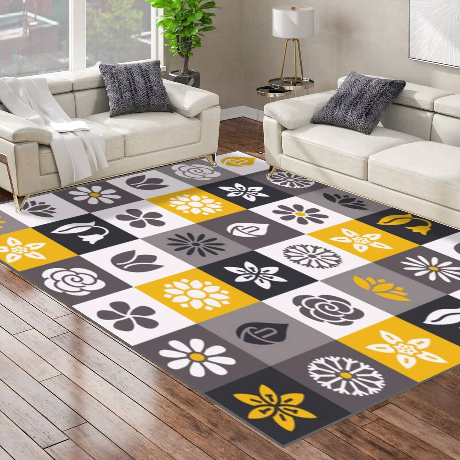 Non-Slip Floral Area Rug with Seamless Flower Design - Perfect for Yoga Mats, Nursery Playmats, and Home Decor in Living Room, Bedroom, Patio & Door Entryway