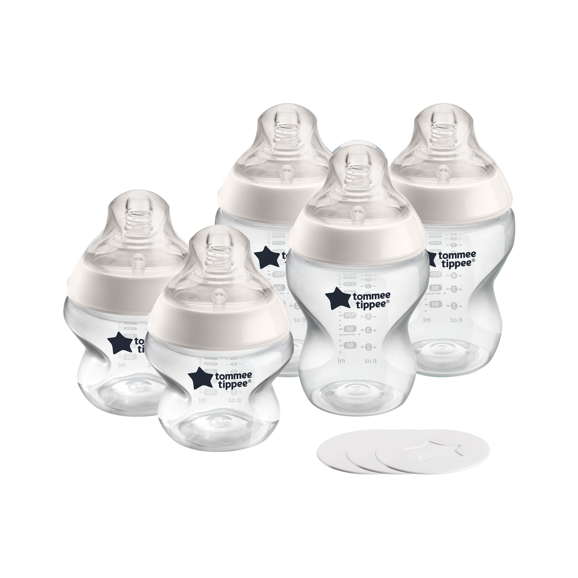 Tommee Tippee First Baby Bottle Gift Set - Anti-Colic Bottles with Breast-like Nipples & Travel Lids for Newborns | Perfect Baby Shower Gift & Travel Feeding Solution
