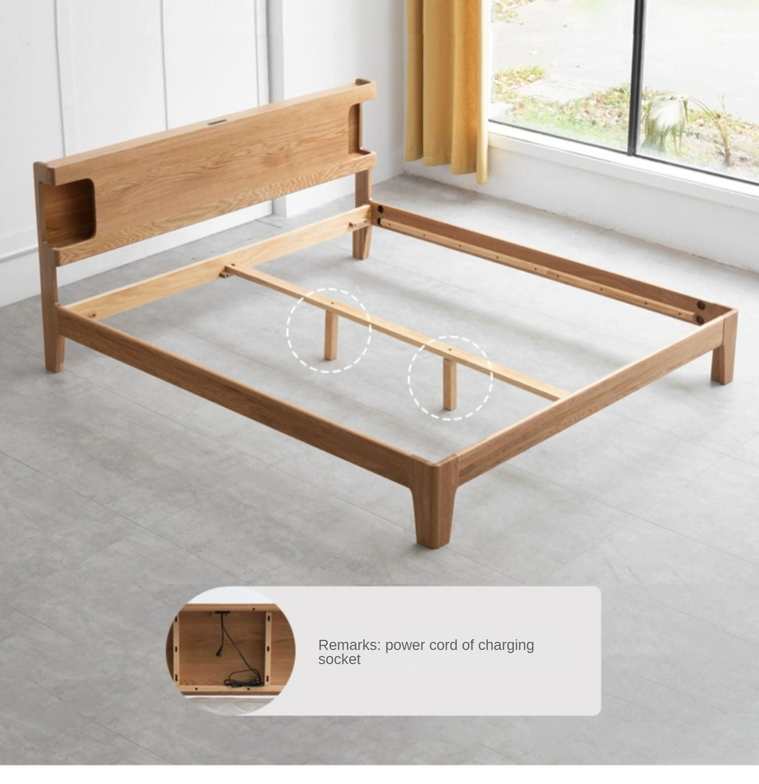 Solid Oak Wood Luminous Bedside Charging Shelf - Nightstand Organizer with USB Ports for Bedroom, Office & Dorm Room - Perfect for Phones, Tablets & Reading Lights
