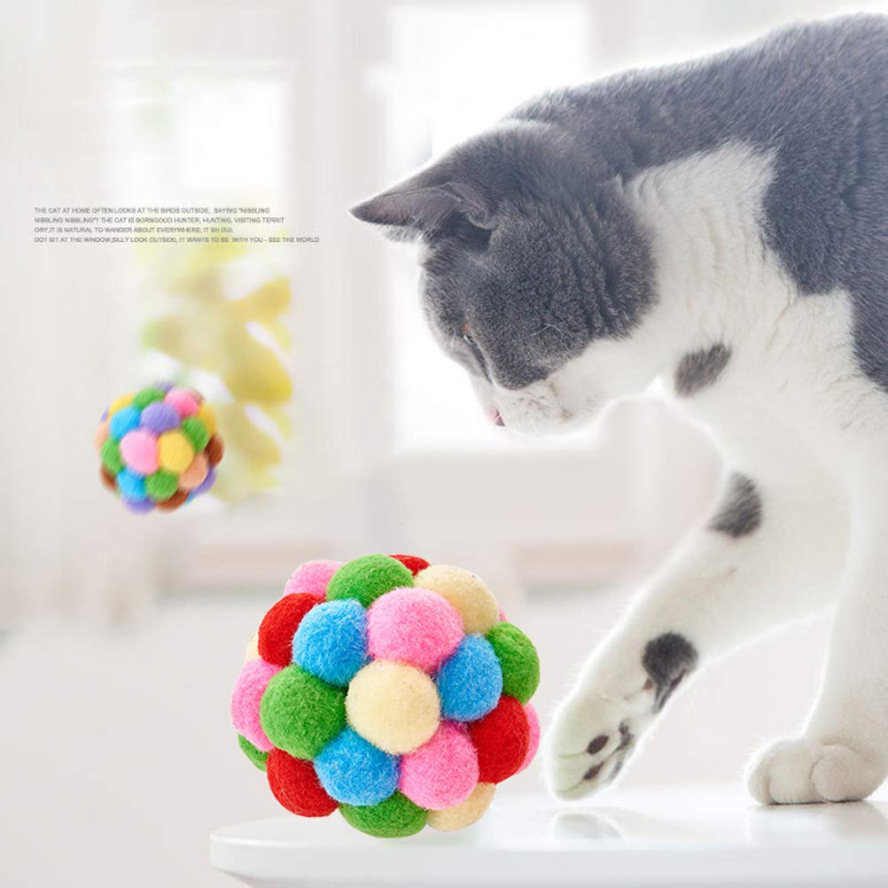 TEHAUX 3-Pack Rainbow Pompom Cat Toys - Interactive Plush Balls for Kittens, Fun Teasing & Biting Toy (7 Colors) - Perfect for Playtime, Training & Bonding with Your Cat