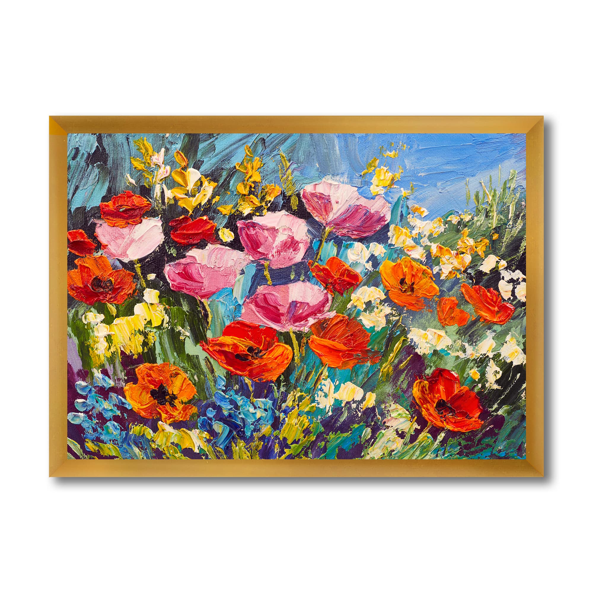 Vibrant Spring Wildflowers Framed Wall Art - Handmade Traditional Floral Canvas Painting for Living Room, Bedroom & Office Decor