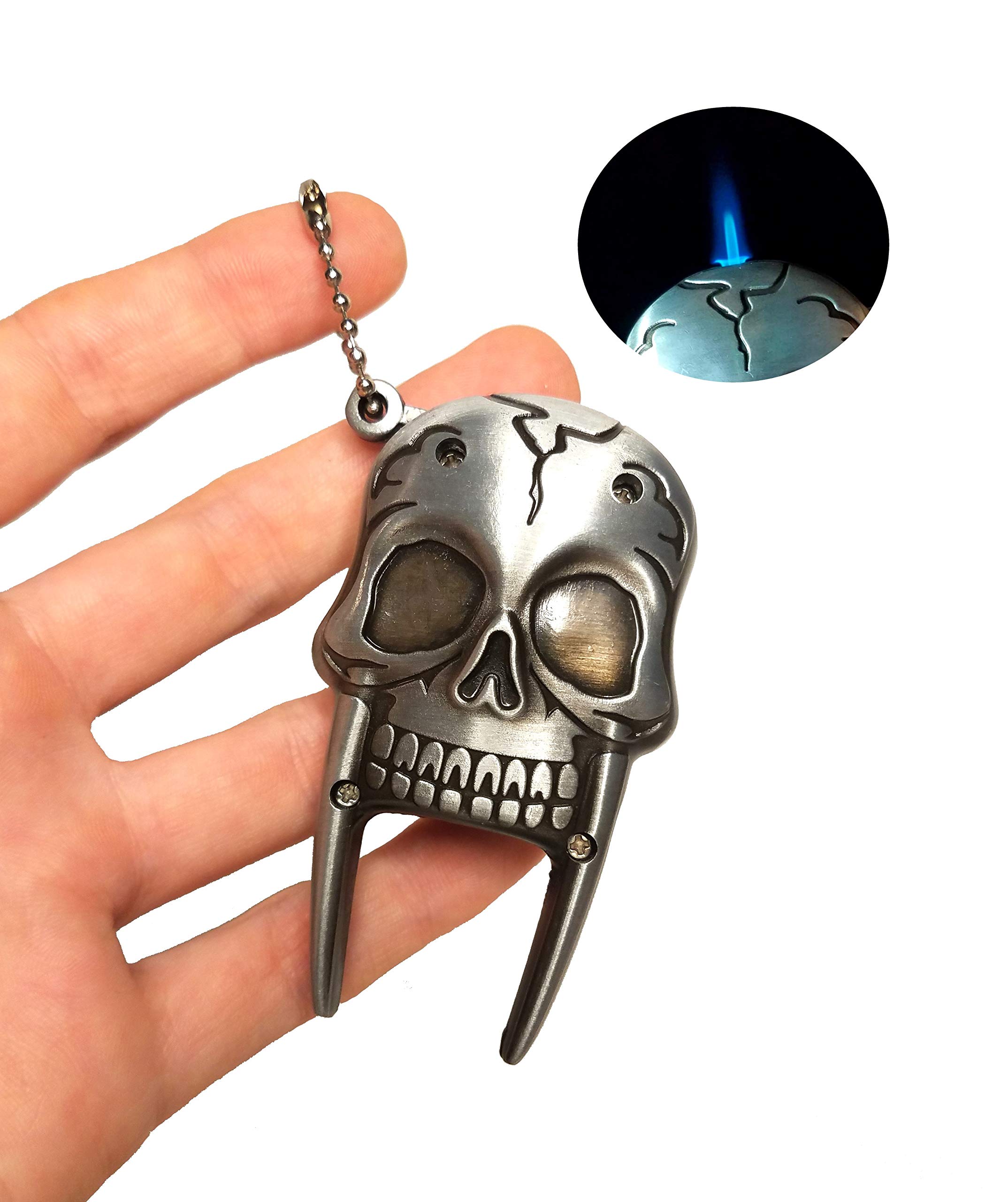 Skull Butane Lighter - Refillable Punk Collectible (Silver) for Outdoor & Parties