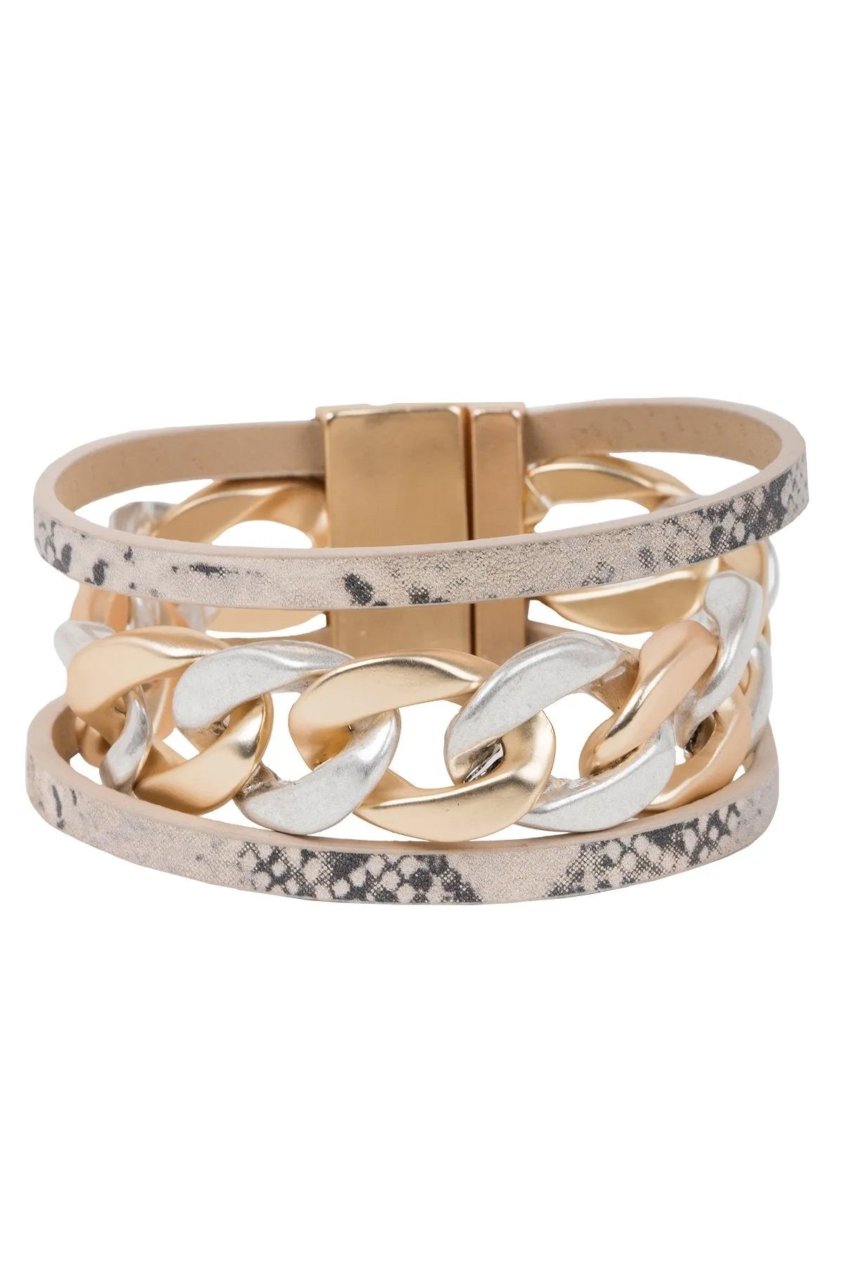 Stylish Metal Chain Link Leather Bracelet for Men & Women - Trendy Unisex Fashion Accessory for Casual Wear, Parties & Gifts