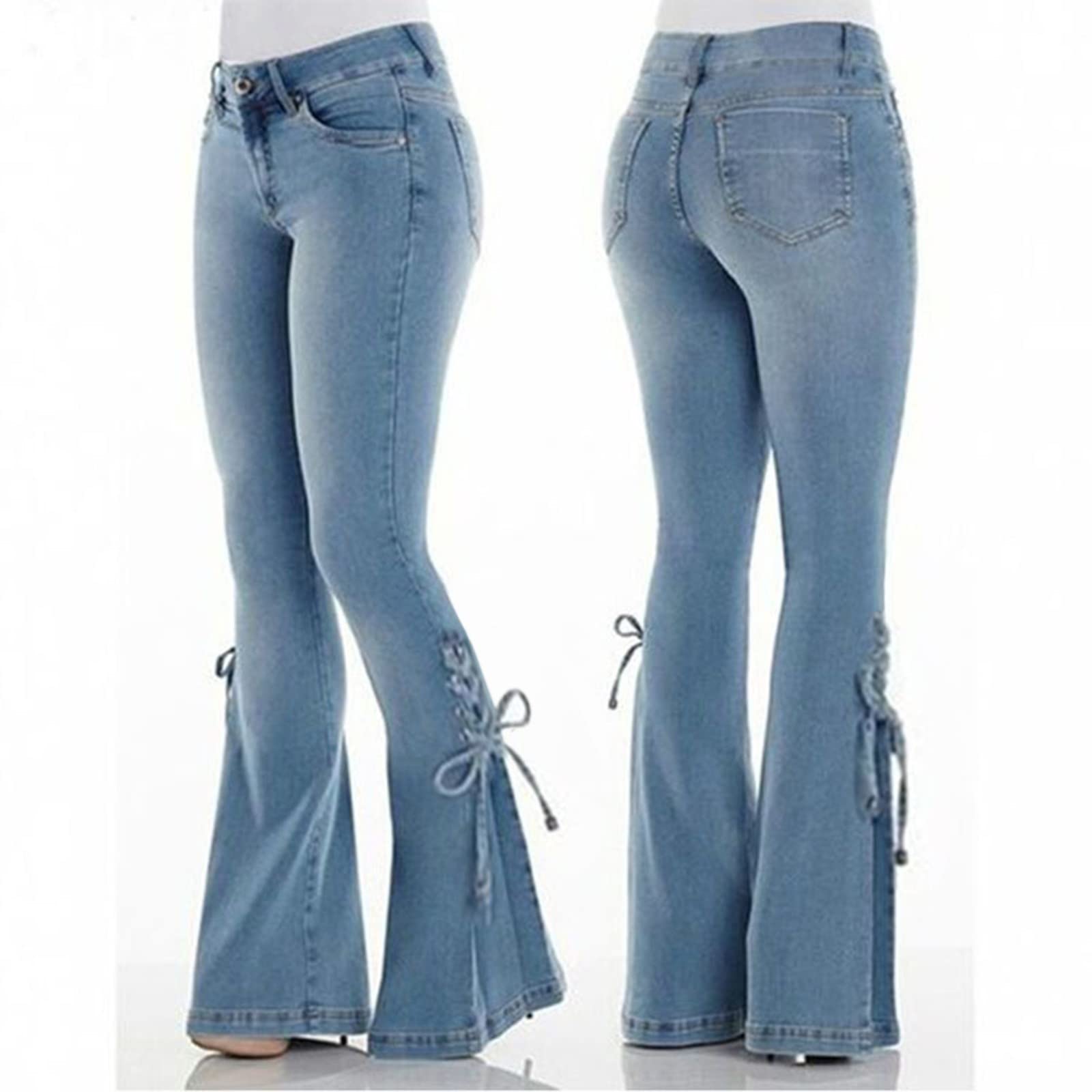 Vintage Women's Ripped Flare Jeans - Mid Waist Stretch Denim Pants for Streetwear & Casual Outfits