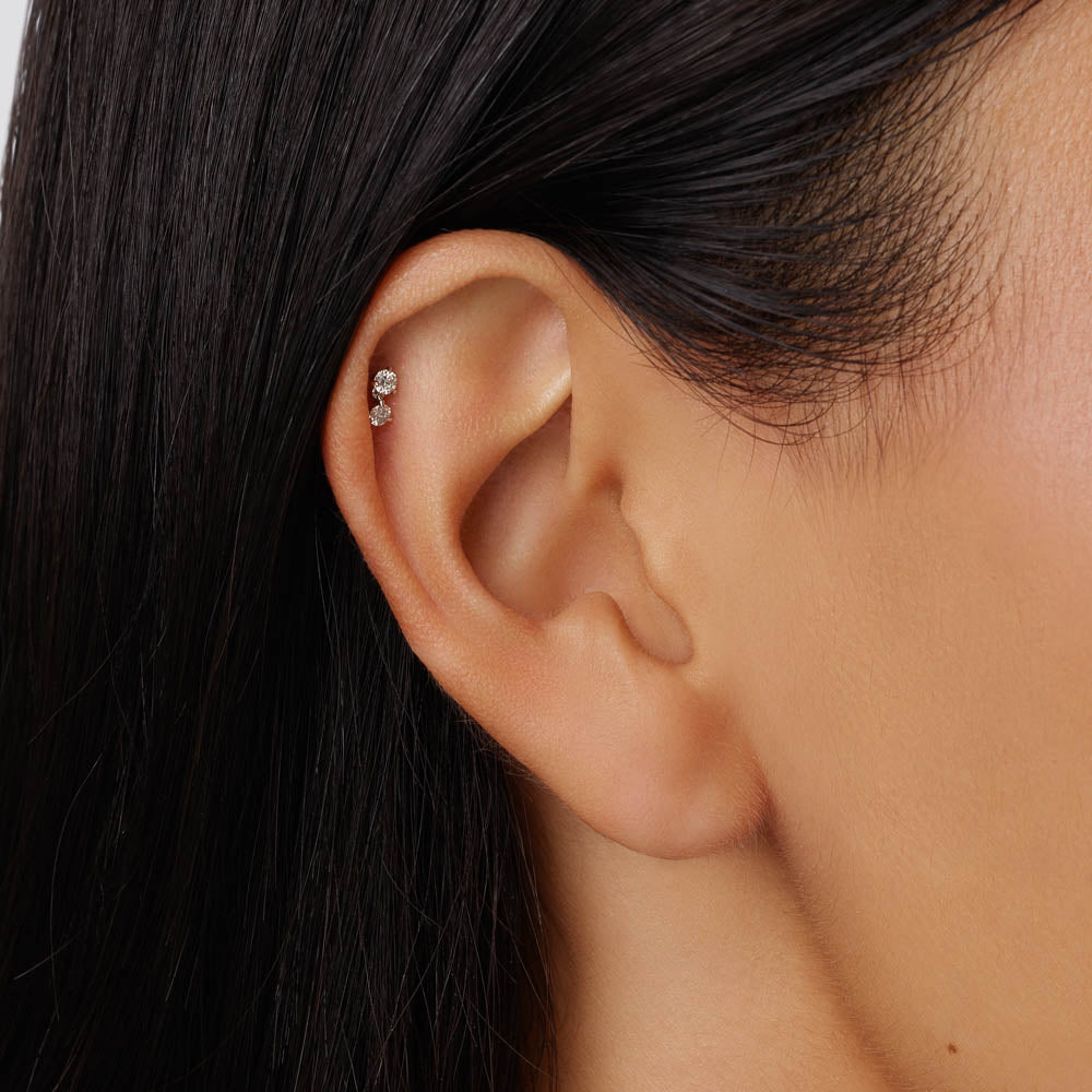 Diamond Drop Helix Single Stud Earring in Sterling Silver - Perfect for Everyday Wear & Special Occasions