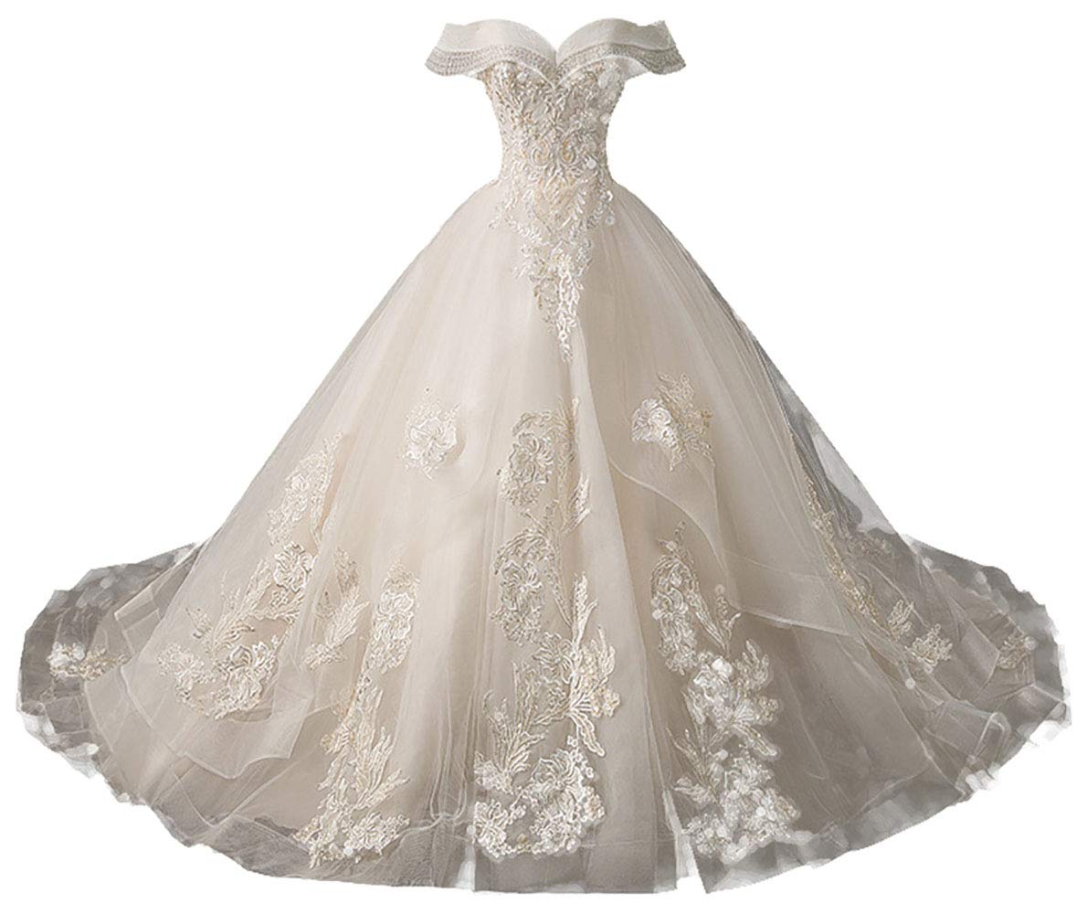 Maystory Elegant Beaded Lace Ball Gown Wedding Dress - A-Line Princess Bridal Gown for Church Ceremony, Prom, Quinceañera & Formal Events