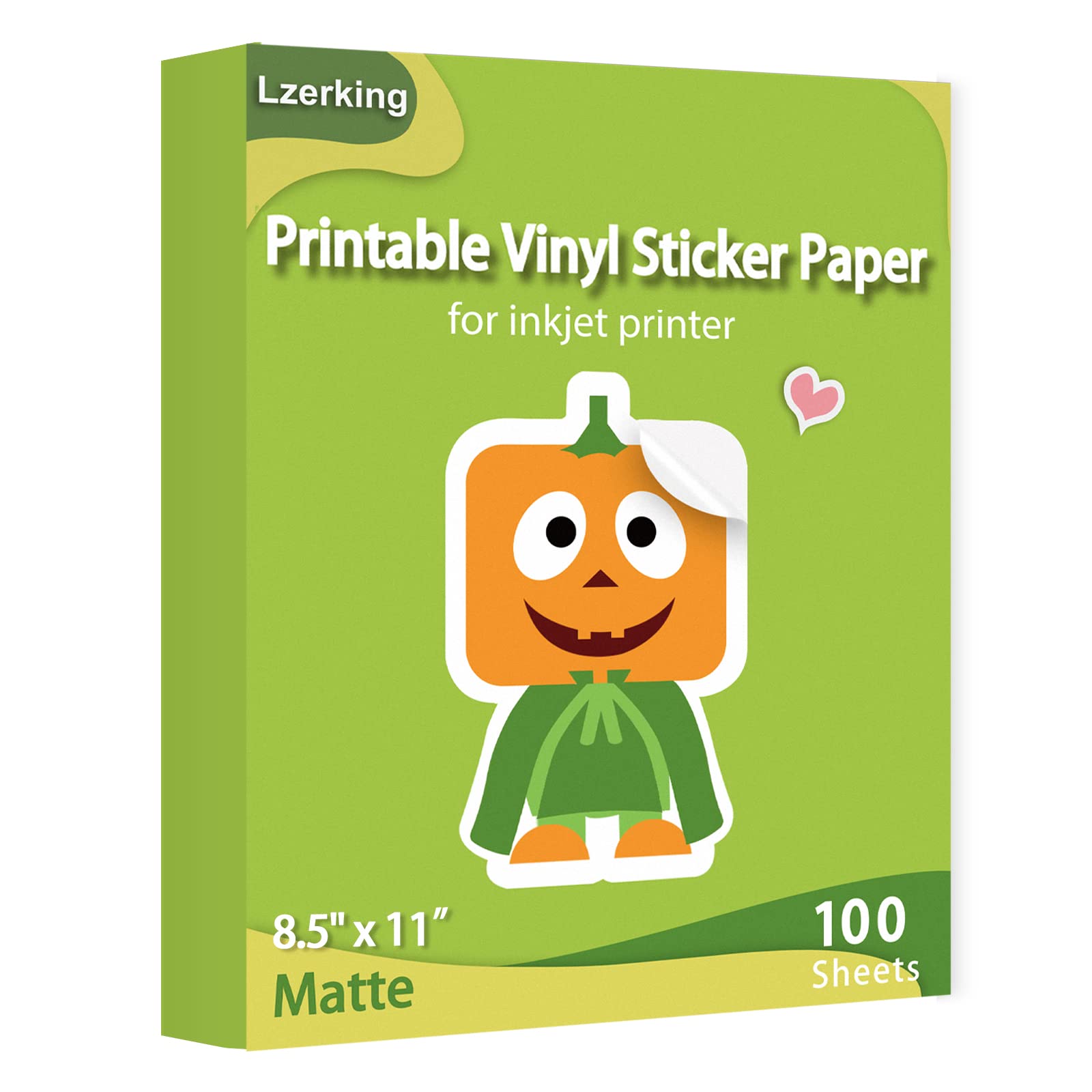Lzerking Printable Vinyl Sticker Paper 100 Sheets - Matte White Waterproof Inkjet Printer Paper 8.5x11 Inches - Perfect for DIY Labels, Decals, Crafts & Scrapbooking