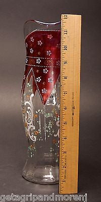 Hand-Painted Czech Bohemian Glass Pitcher and 4 Glasses Set - Red Floral Design for Wine, Juice & Water - Perfect for Parties, Weddings & Home Decor