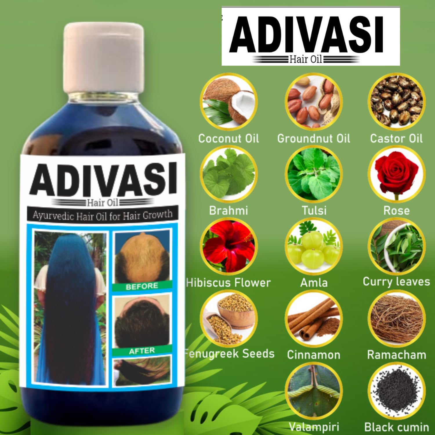INPROVEDA Adivasi Herbal Hair Growth Oil 100ml - Natural Ayurvedic Treatment for Thicker, Longer Hair - Perfect for Daily Scalp Massage & Hair Care Routine