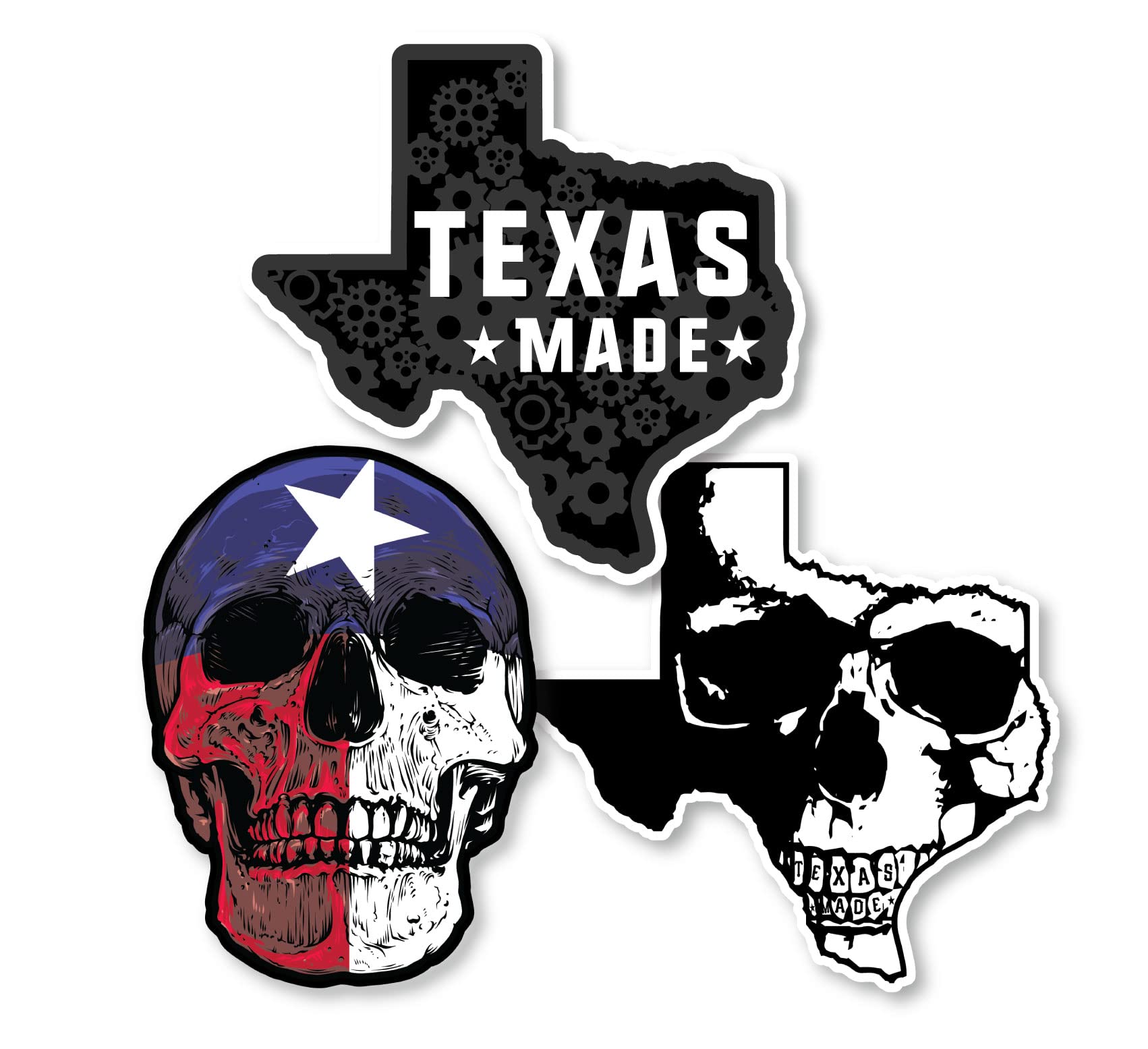 Texas Skull Bumper Sticker Decal Bundle - 6 Pack for Cars, Laptops, Coolers & Tumblers - 3