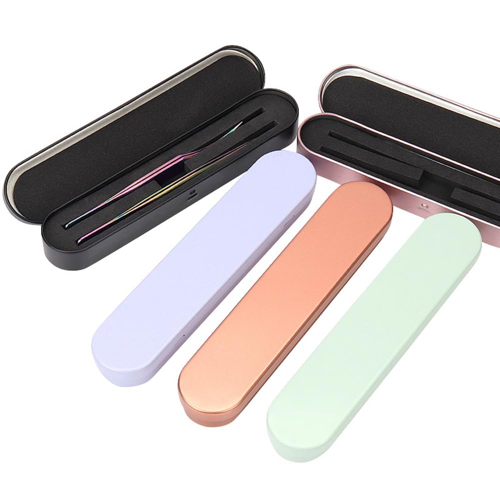 4-Piece Metal Eyelash Tweezer Storage Case with 2 Slots - Black | Professional Lash Extension Tool Organizer for Salon, Travel & Home Use