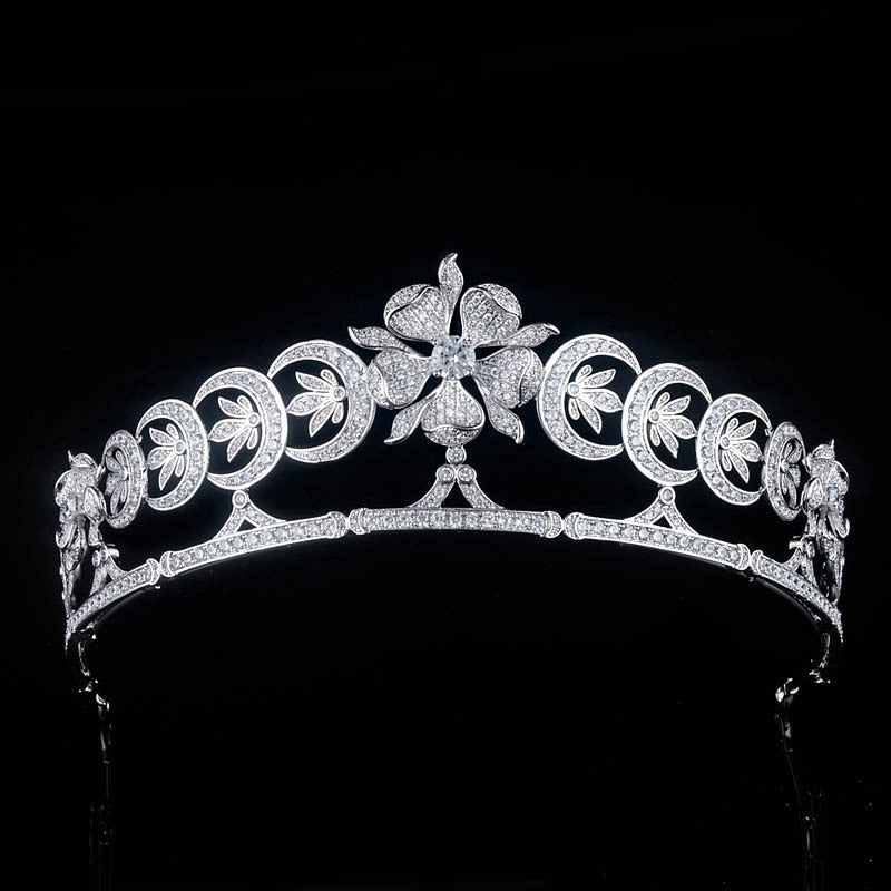 Duchess of Teck's Crescent Replica Tiara - Crystal Wedding Crown for Brides & Princess Hair Jewelry TR15129 | Perfect for Weddings, Prom, Pageants & Special Occasions