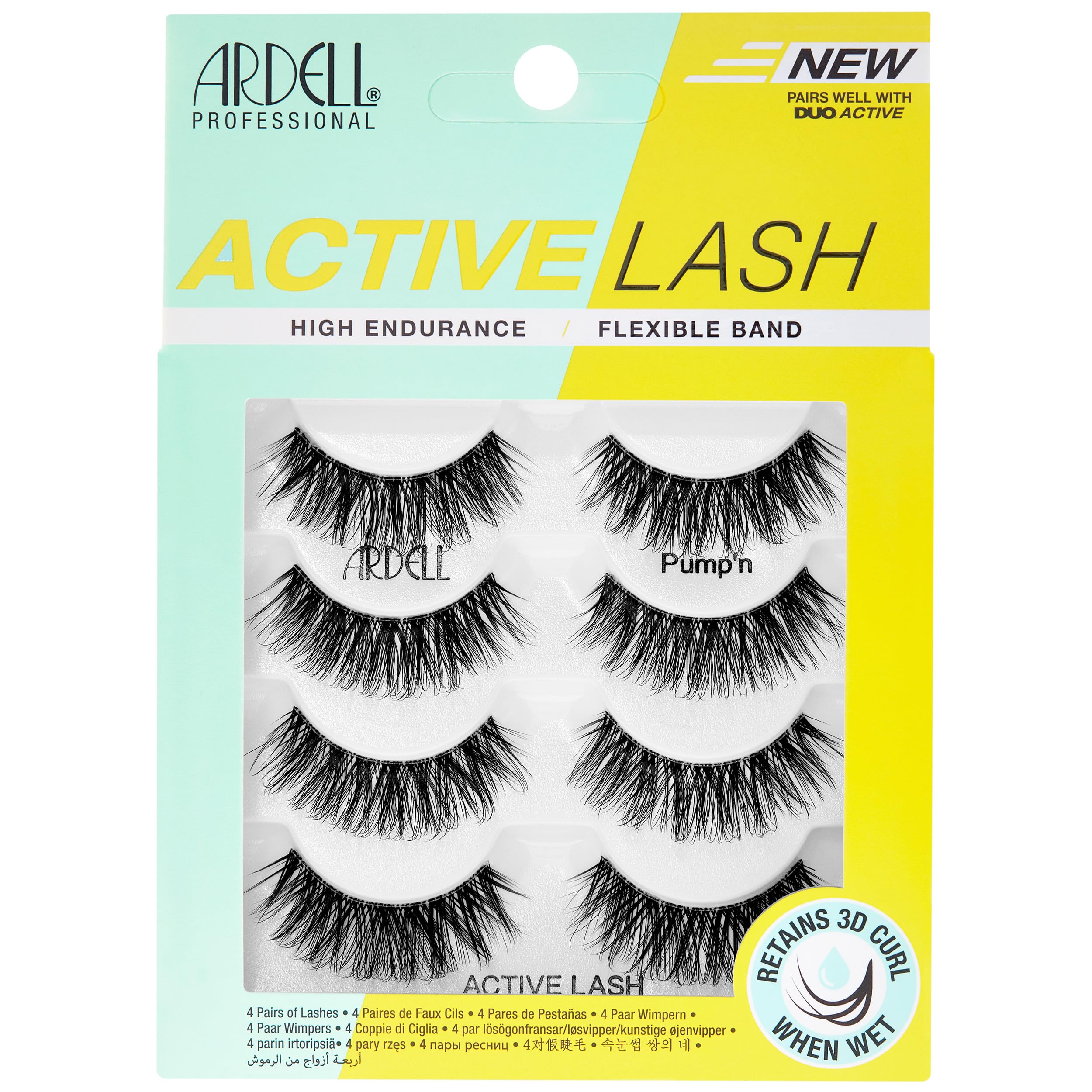 Ardell Active Lash - Pump’n False Eyelashes, Cat Eye Lashes Wispy Style, Water-Resistant & Lightweight, 4 Pairs in 1 Pack - Perfect for Parties, Weddings & Everyday Glam